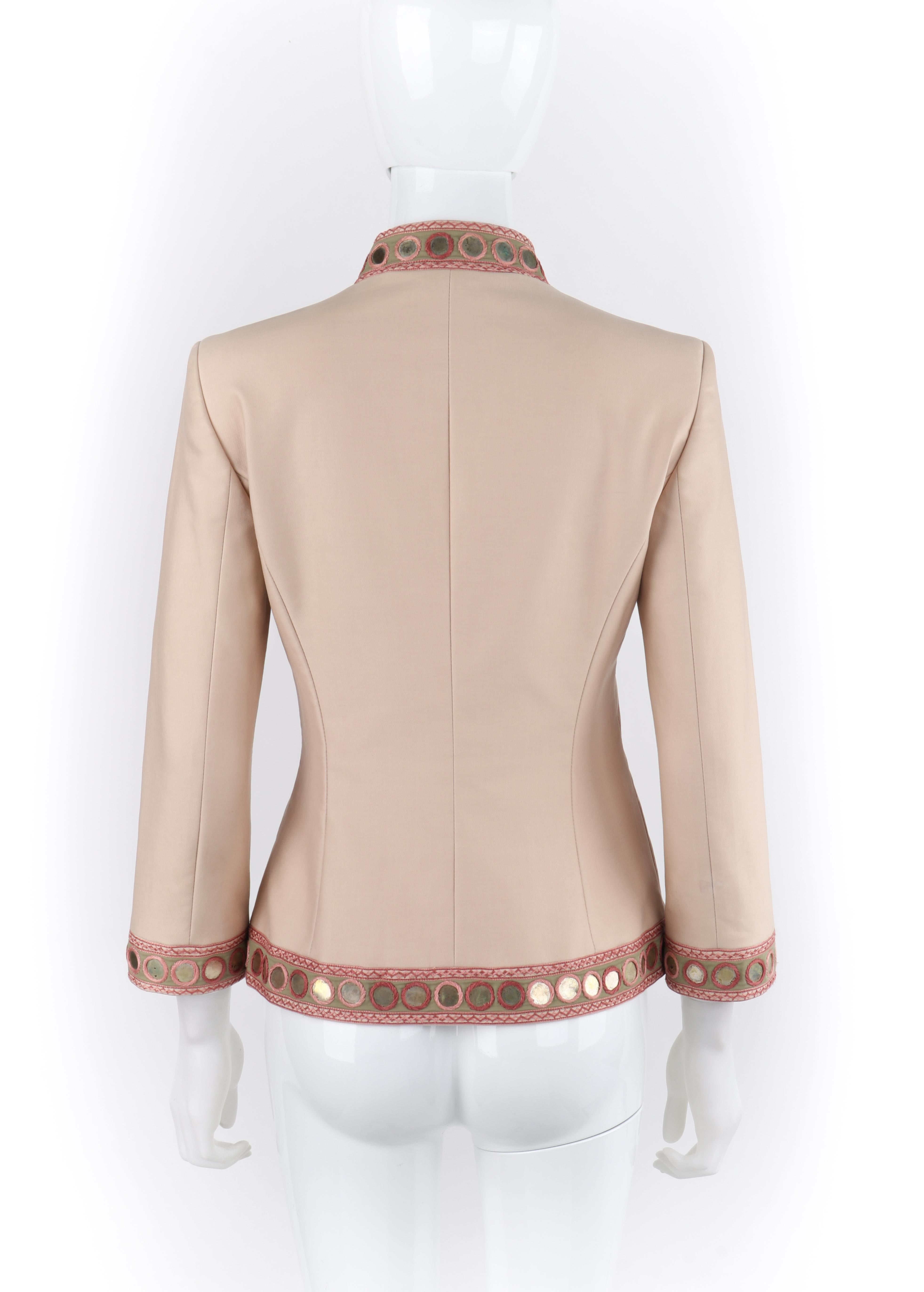 ALEXANDER McQUEEN S/S 2005 Beige Gold Coin Embroidered Collared Button Up Jacket For Sale 2