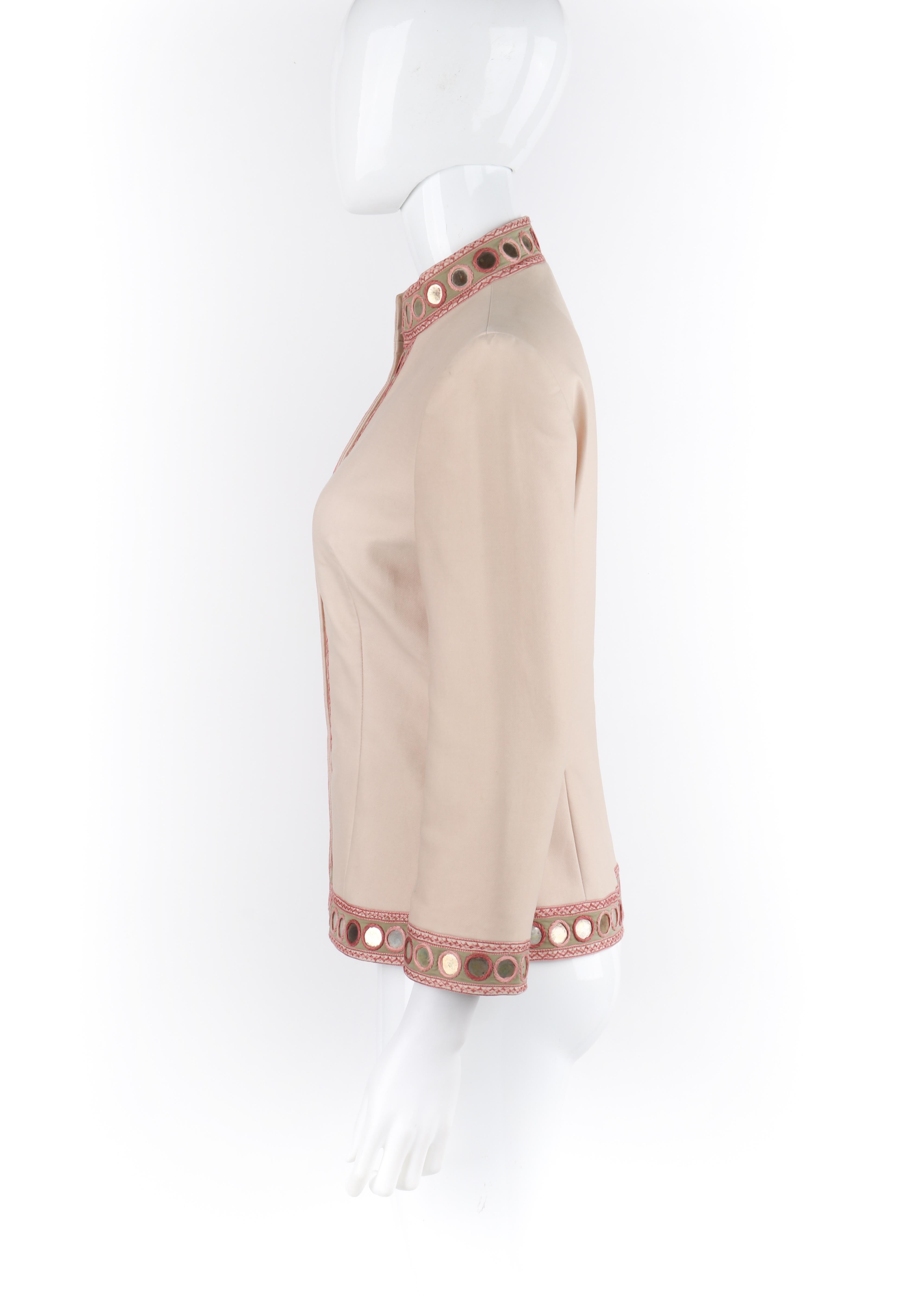 ALEXANDER McQUEEN S/S 2005 Beige Gold Coin Embroidered Collared Button Up Jacket For Sale 3
