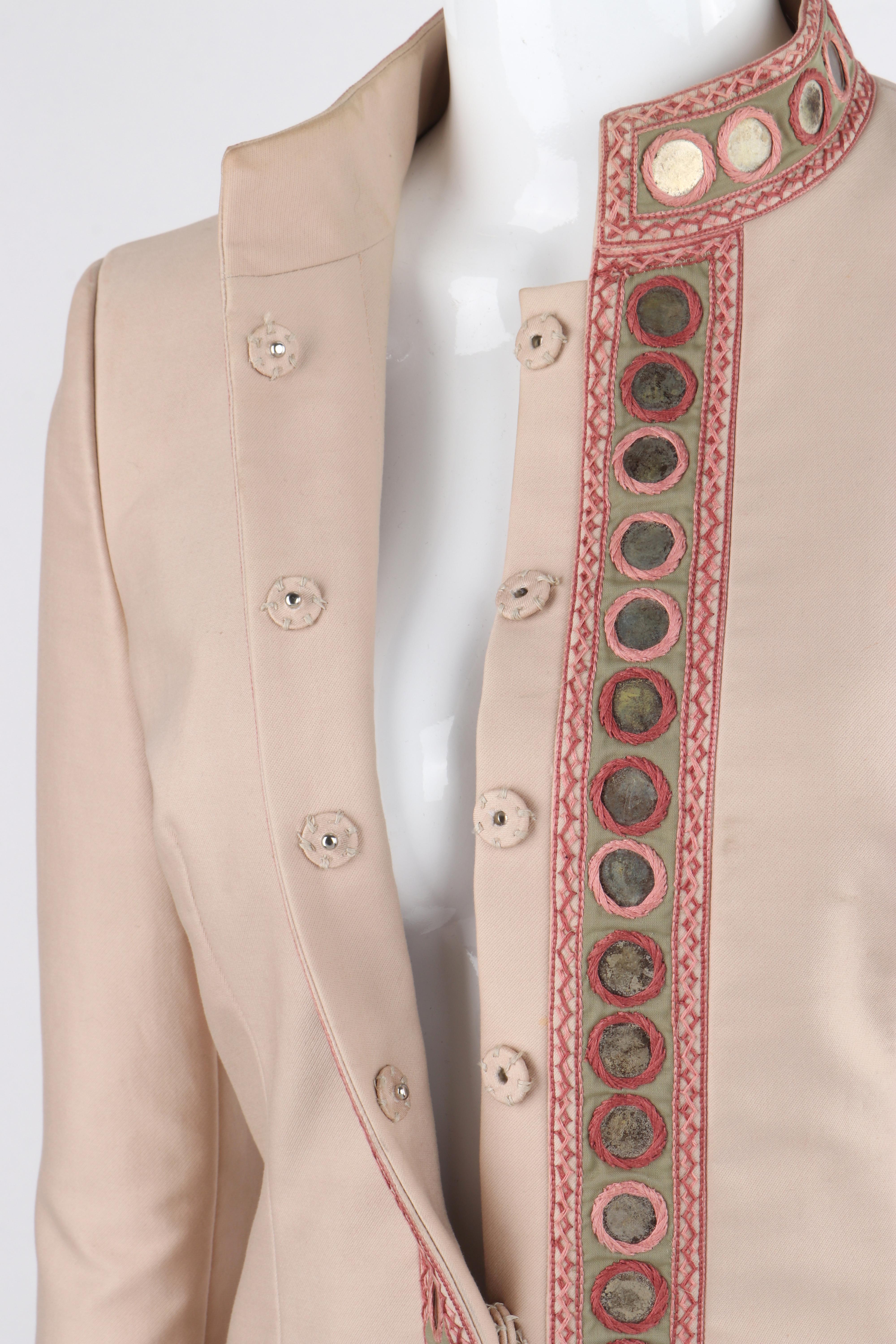 ALEXANDER McQUEEN S/S 2005 Beige Gold Coin Embroidered Collared Button Up Jacket For Sale 5