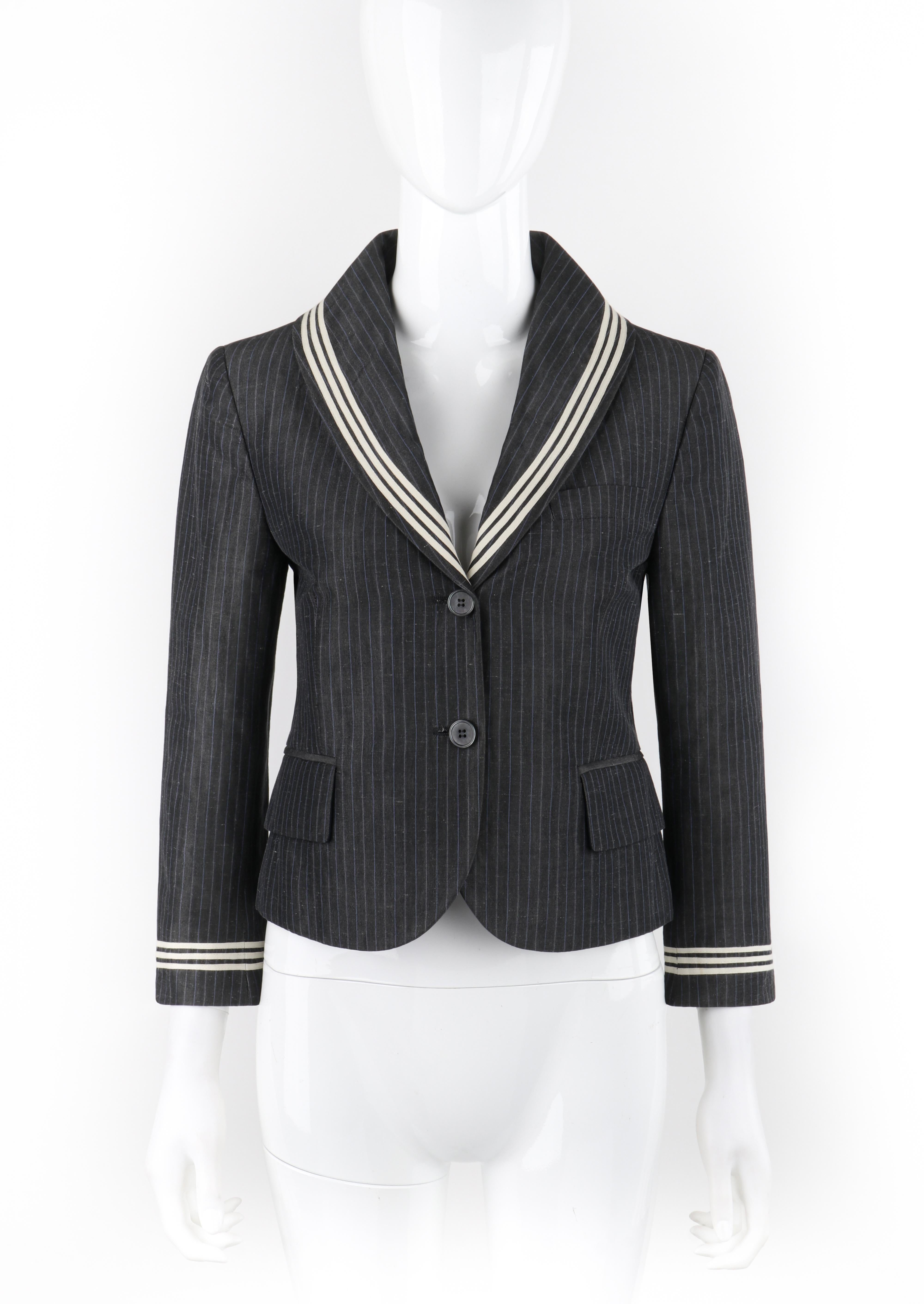 ALEXANDER McQUEEN S/S 2005 - Blazer de marin à rayures grises avec col châle  Bon état - En vente à Thiensville, WI