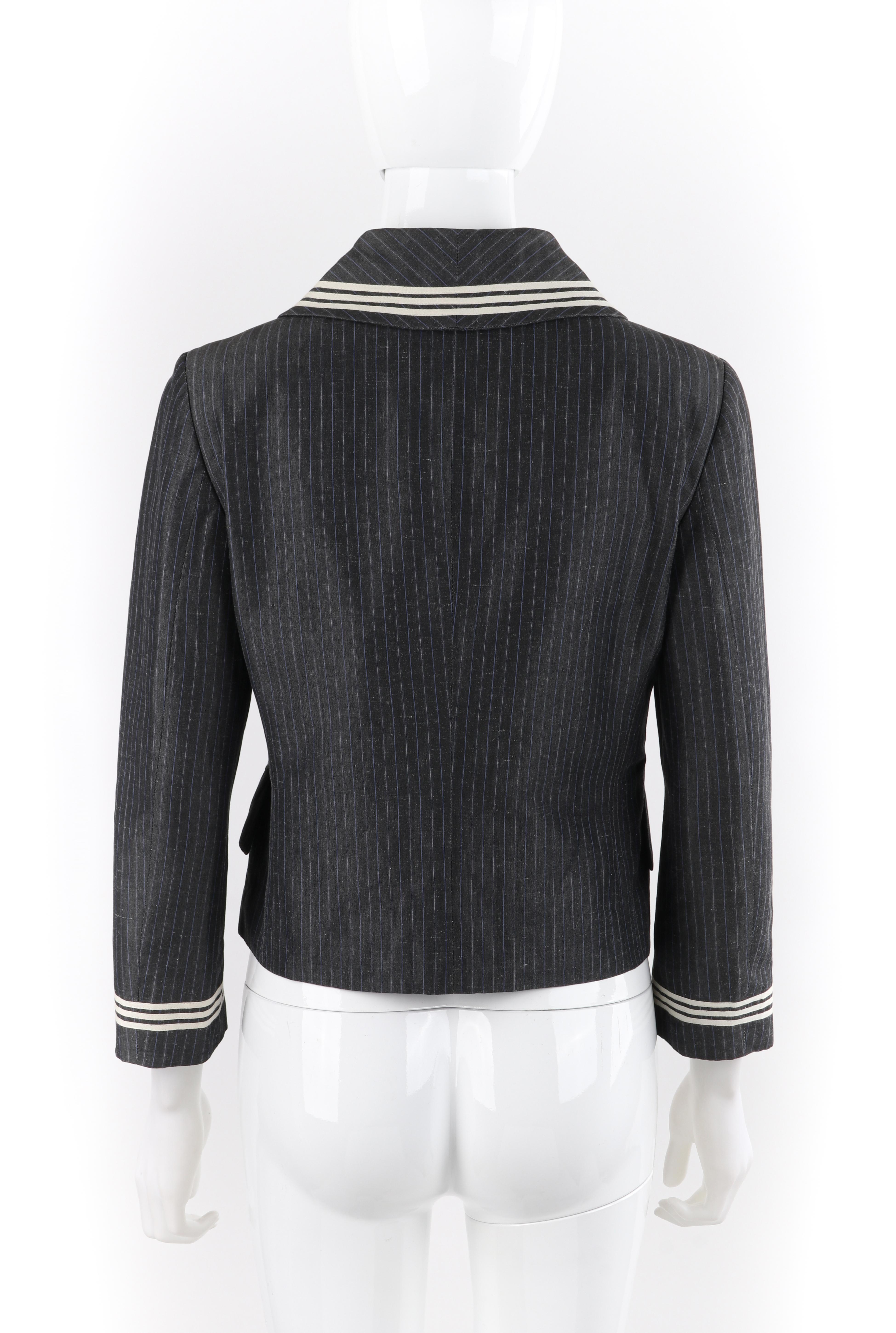 Women's ALEXANDER McQUEEN S/S 2005 Grey Pinstripe Sailor Blazer Jacket Shawl Collar