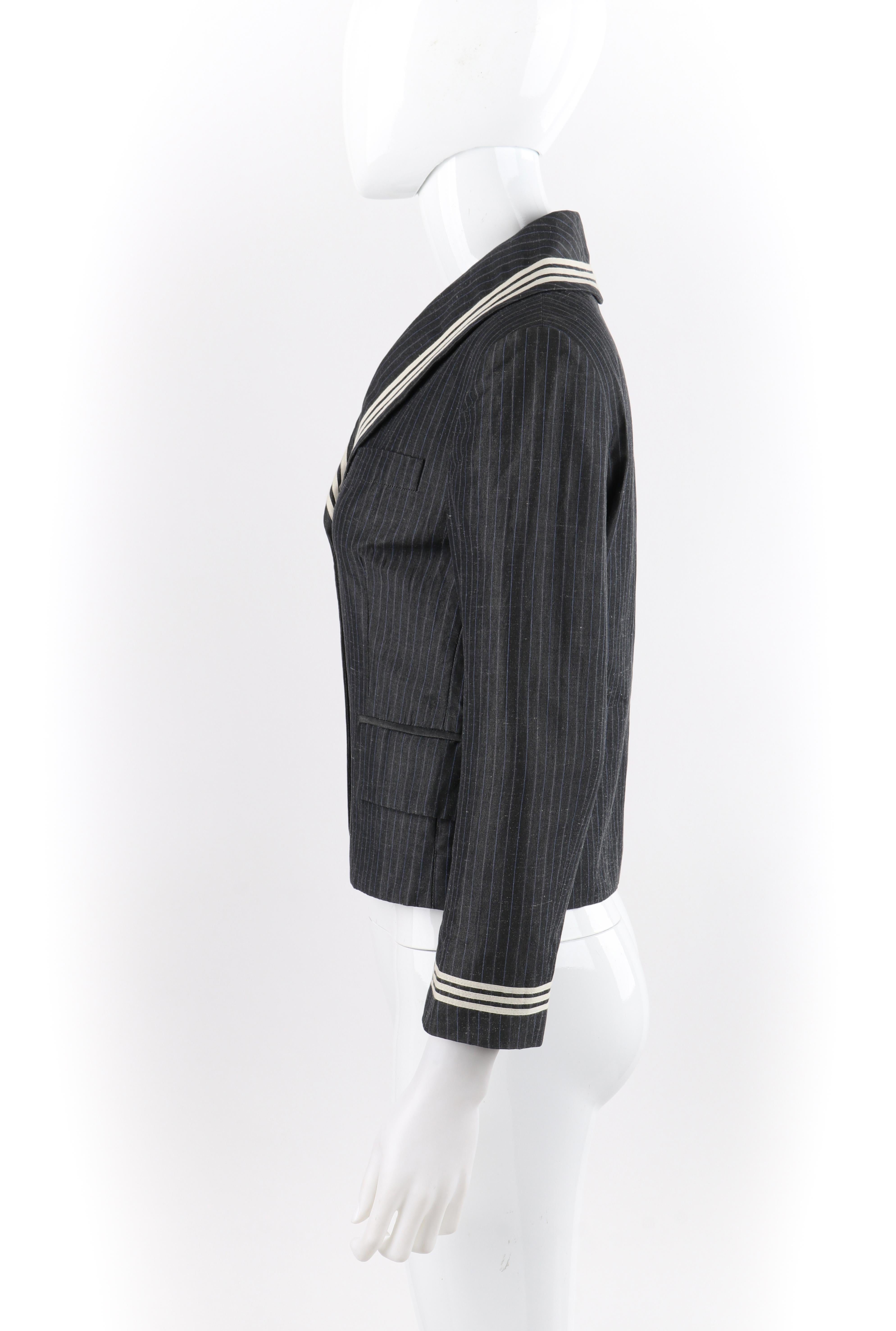 ALEXANDER McQUEEN S/S 2005 Grey Pinstripe Sailor Blazer Jacket Shawl Collar 1