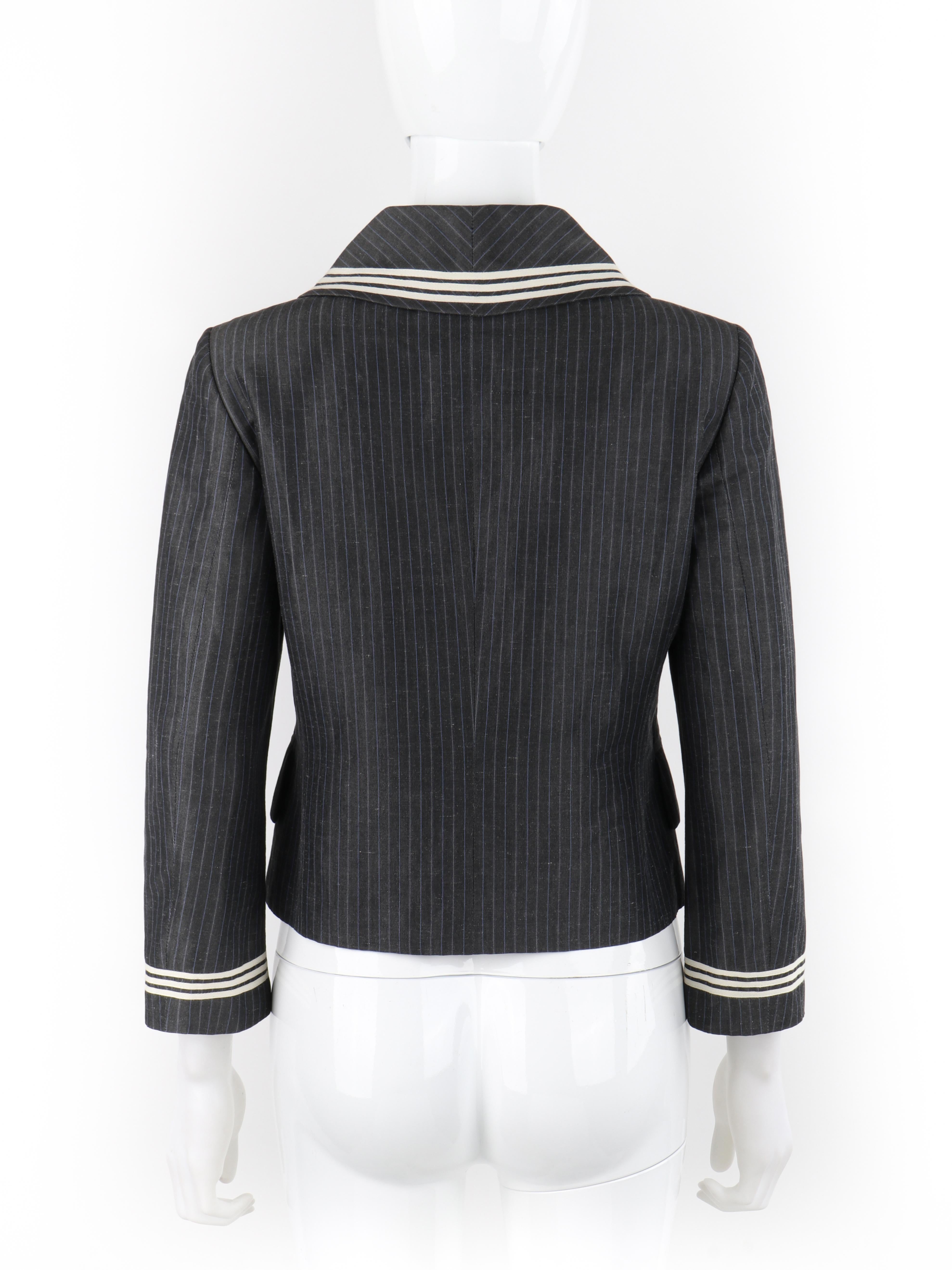 Women's ALEXANDER McQUEEN S/S 2005 Grey Pinstripe Sailor Blazer Jacket Shawl Collar  For Sale