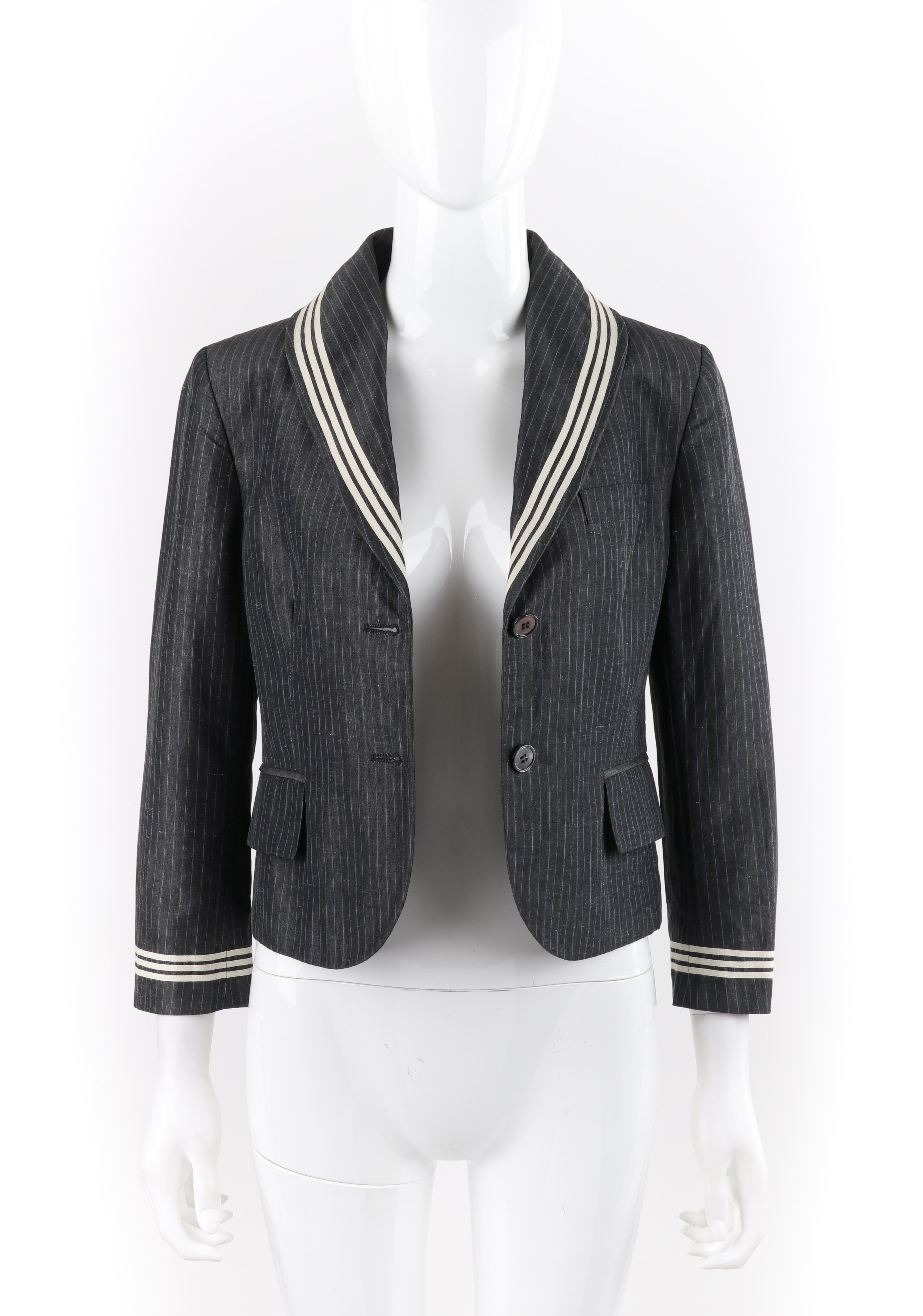 ALEXANDER McQUEEN S/S 2005 Grey Pinstripe Sailor Blazer Jacket Shawl Collar 2