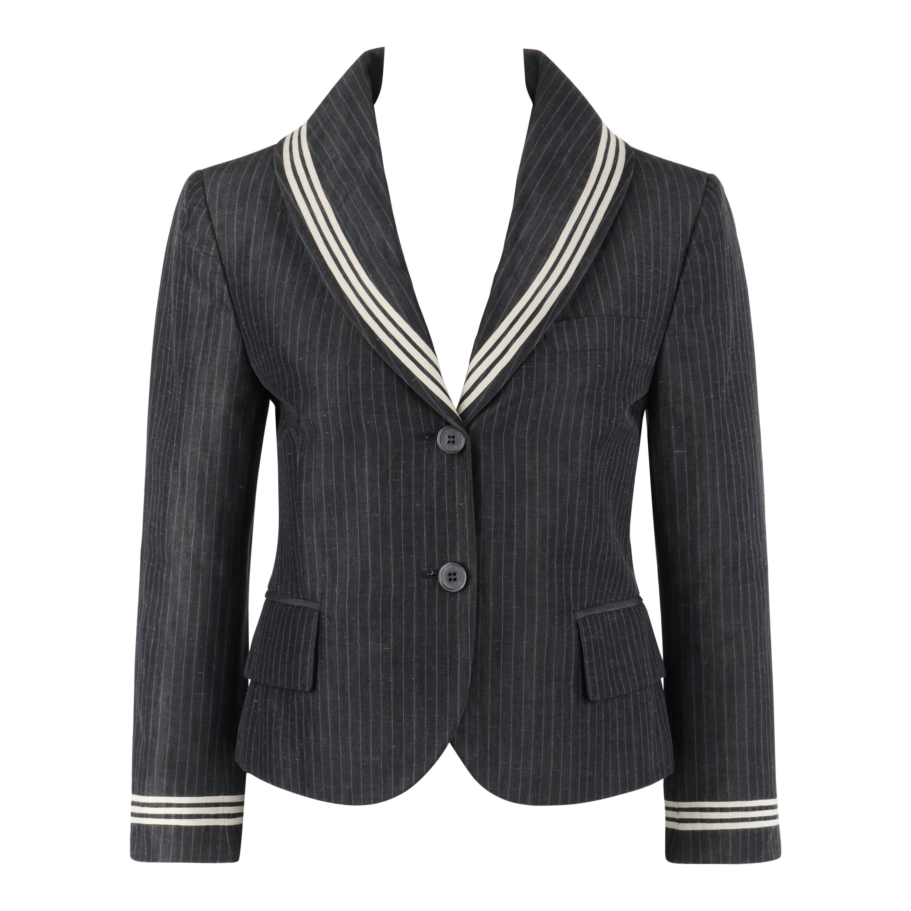 ALEXANDER McQUEEN S/S 2005 Grey Pinstripe Sailor Blazer Jacket Shawl Collar