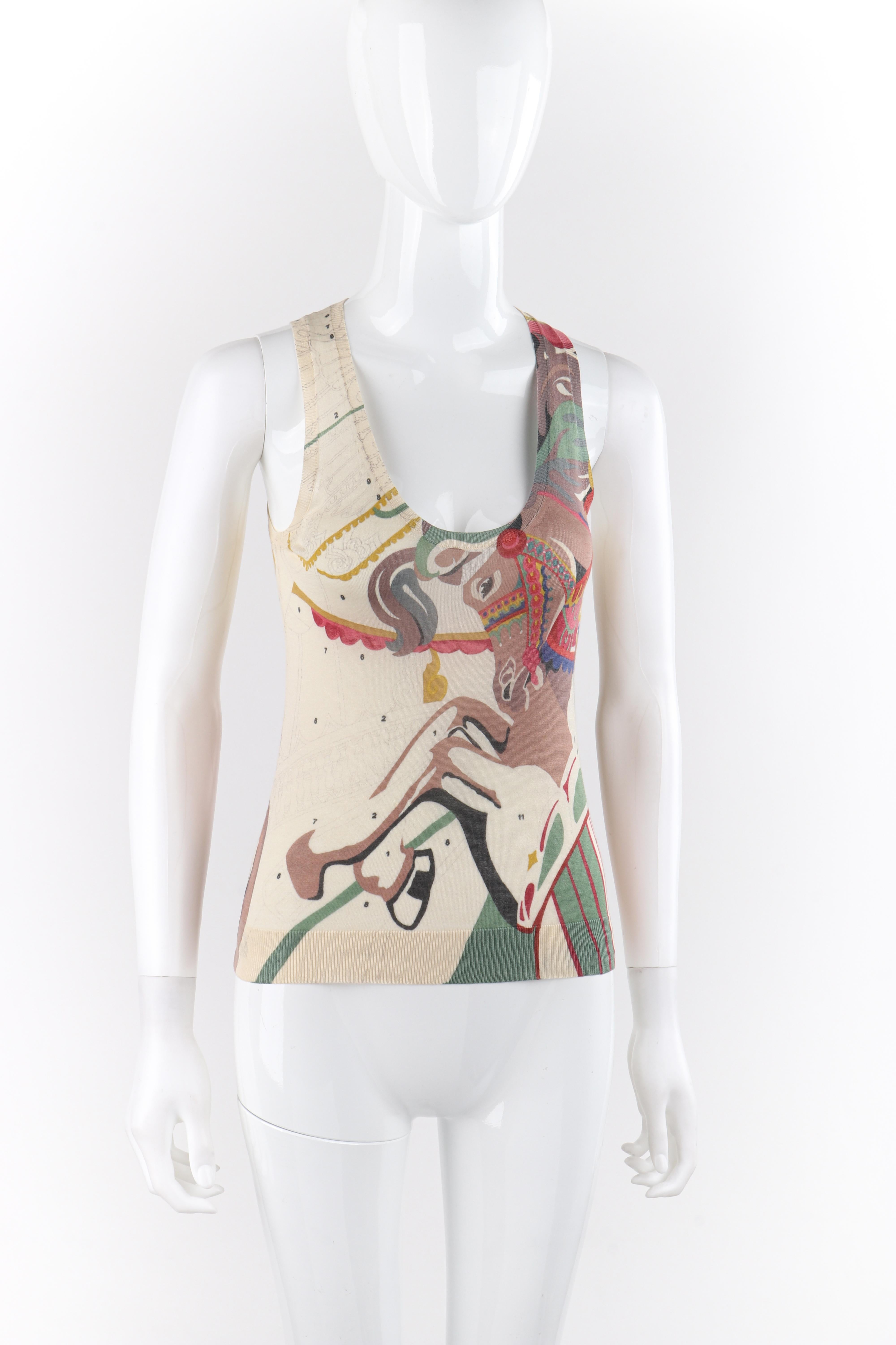 Beige ALEXANDER McQUEEN S/S 2005 “It's Only a Game” Carousel Horse Sleeveless Knit Top