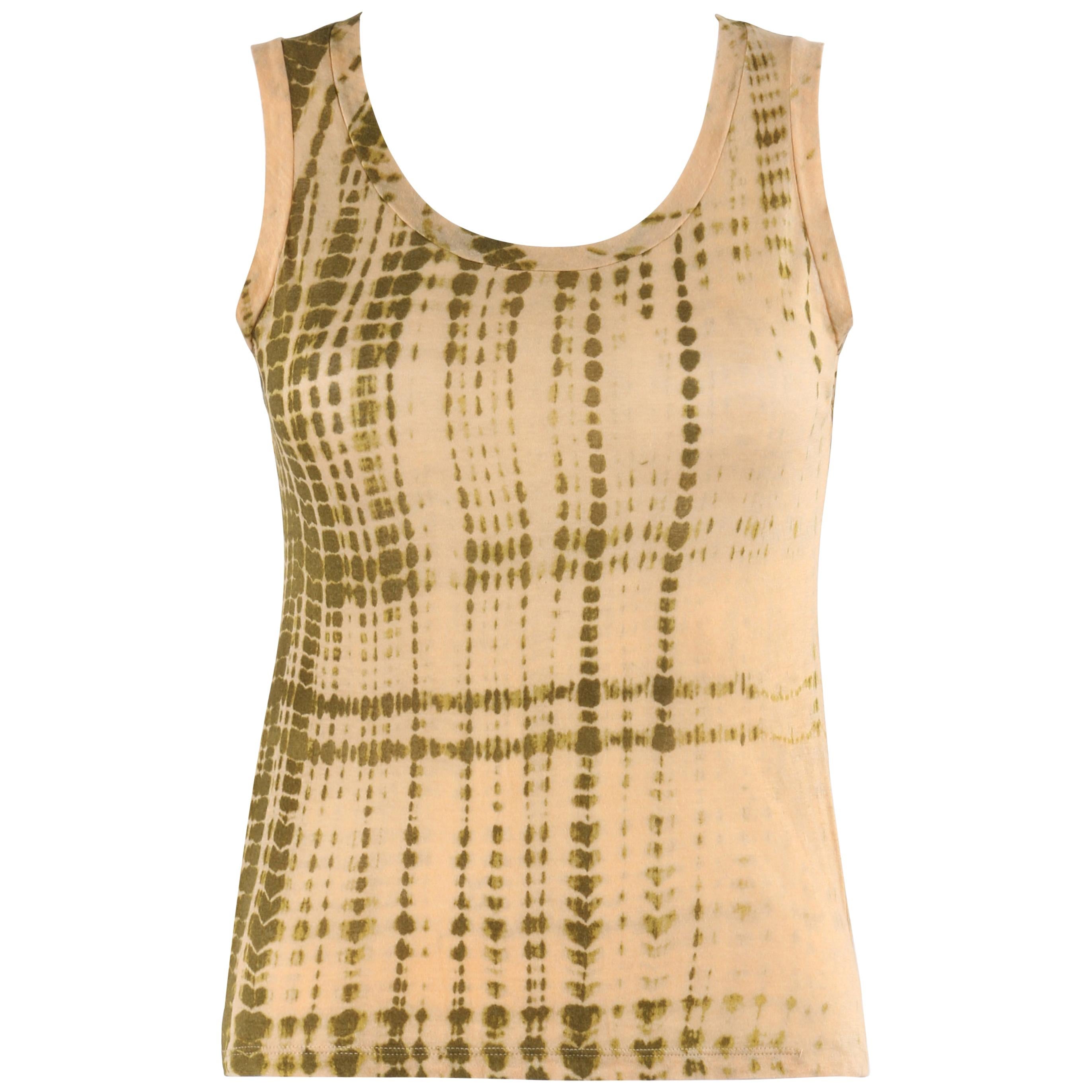 ALEXANDER McQUEEN S/S 2005 “It’s Only A Game” Tan Olive Tie Dye Print Tank Top For Sale