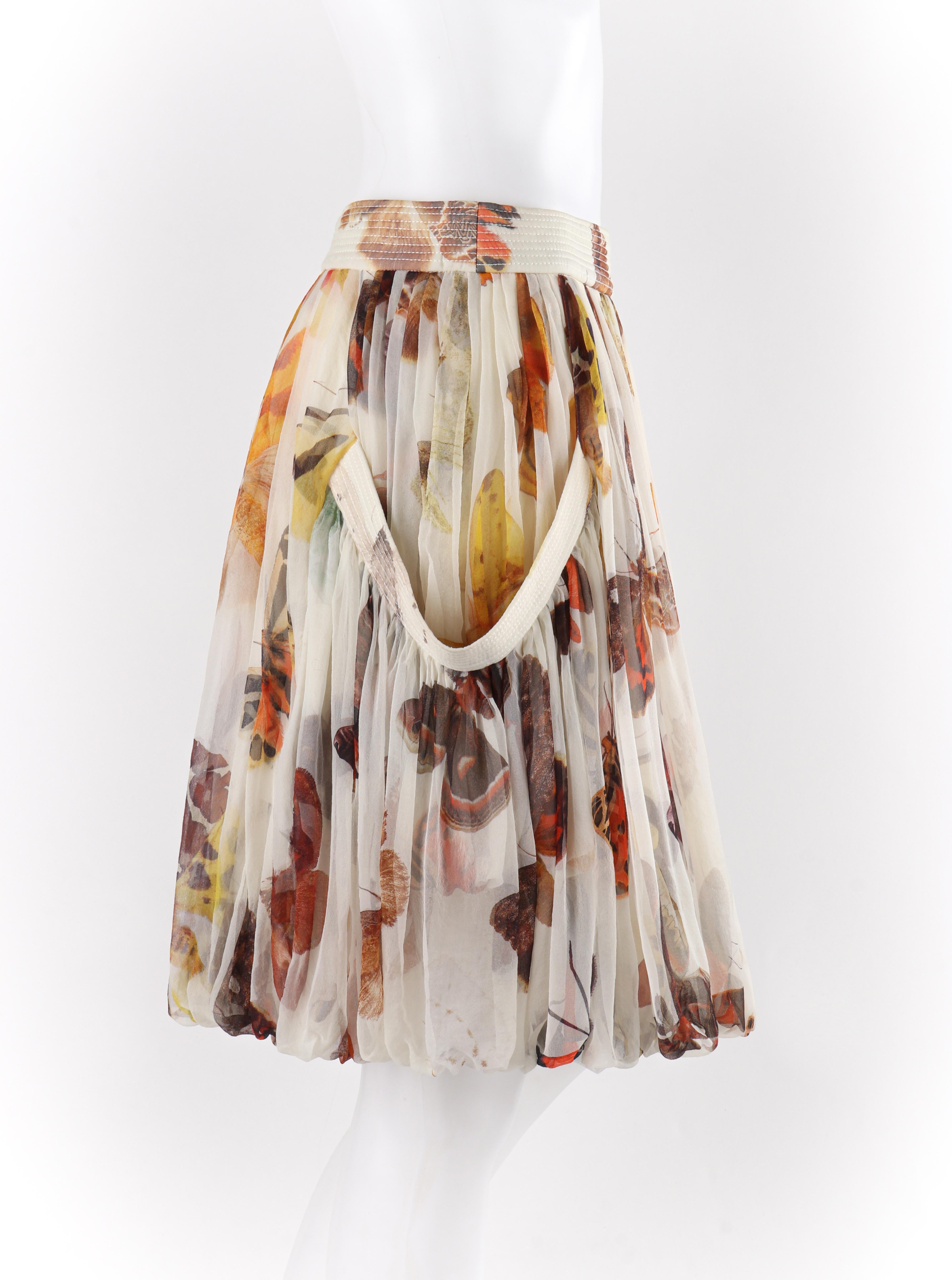 Beige Alexander McQueen - Gonna a bolle plissettata in chiffon di seta con stampa a farfalla per la P/E 2005