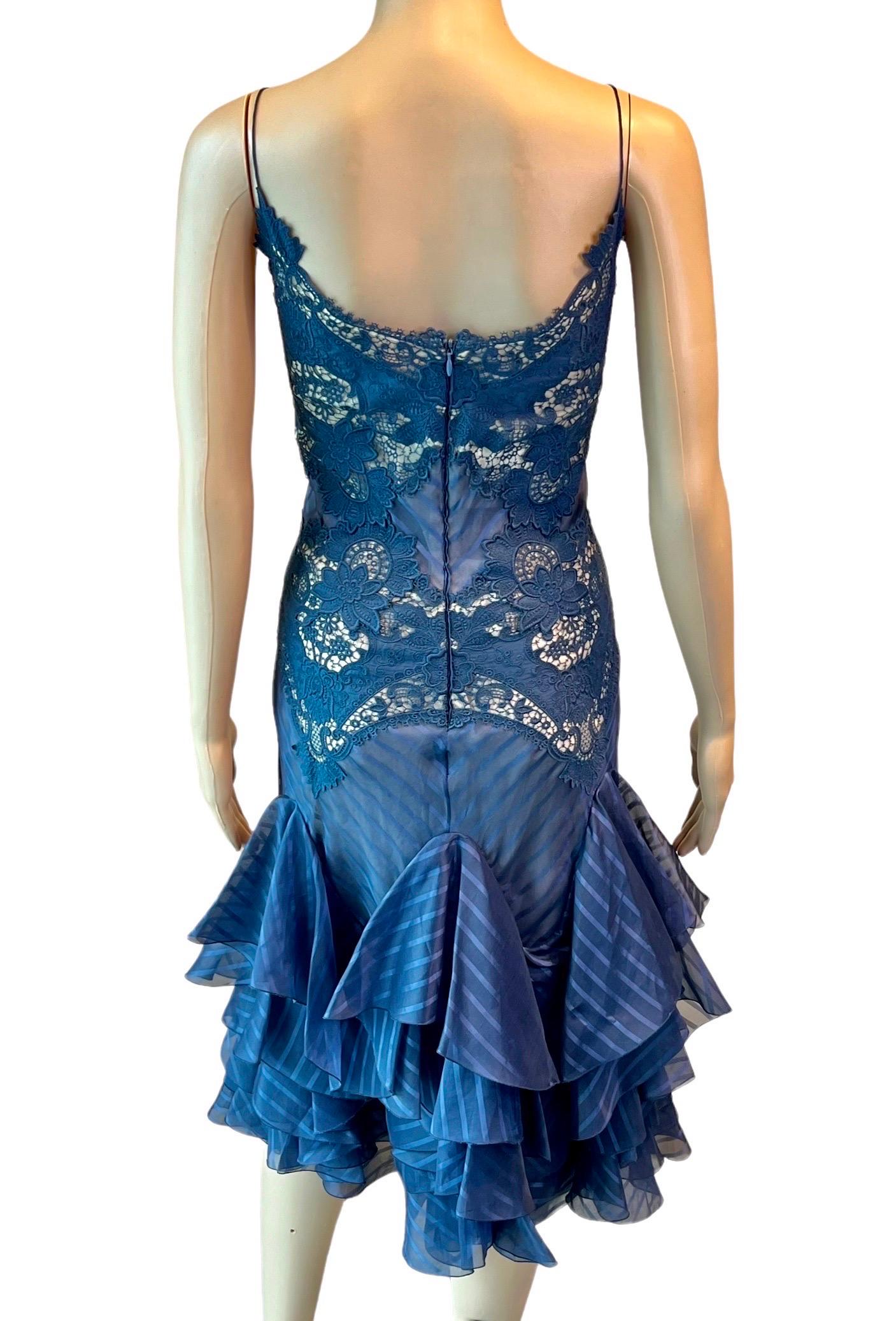 Blue Alexander McQueen S/S 2005 Unworn Semi-Sheer Lace Ruffled Slip Dress  For Sale