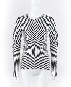 ALEXANDER McQUEEN S/S 2006 - Top drapé à manches longues et rayures bleues et blanches