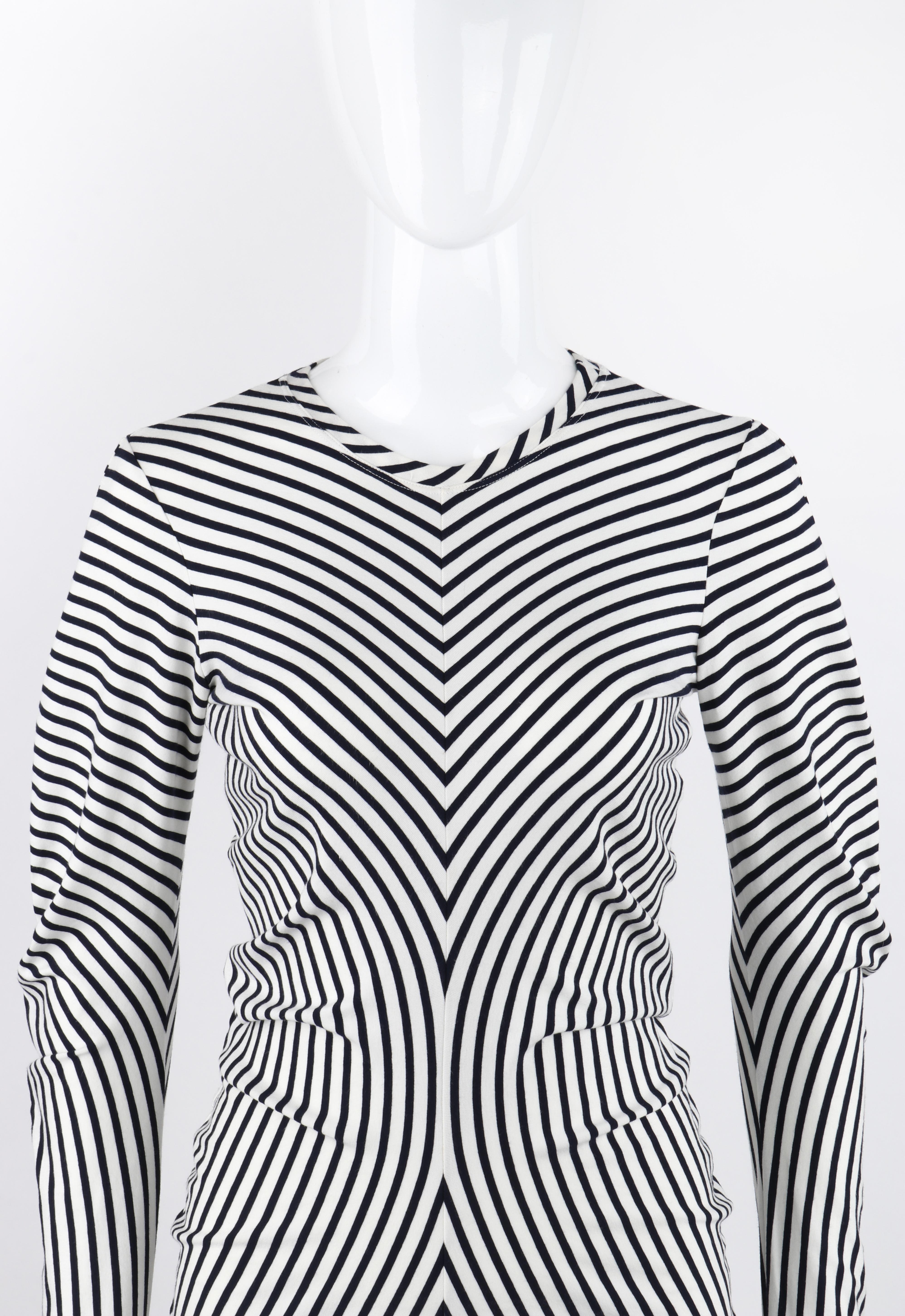 Gray ALEXANDER McQUEEN S/S 2006 Blue White Stripe Knit Curve Long Sleeve Draped Top For Sale