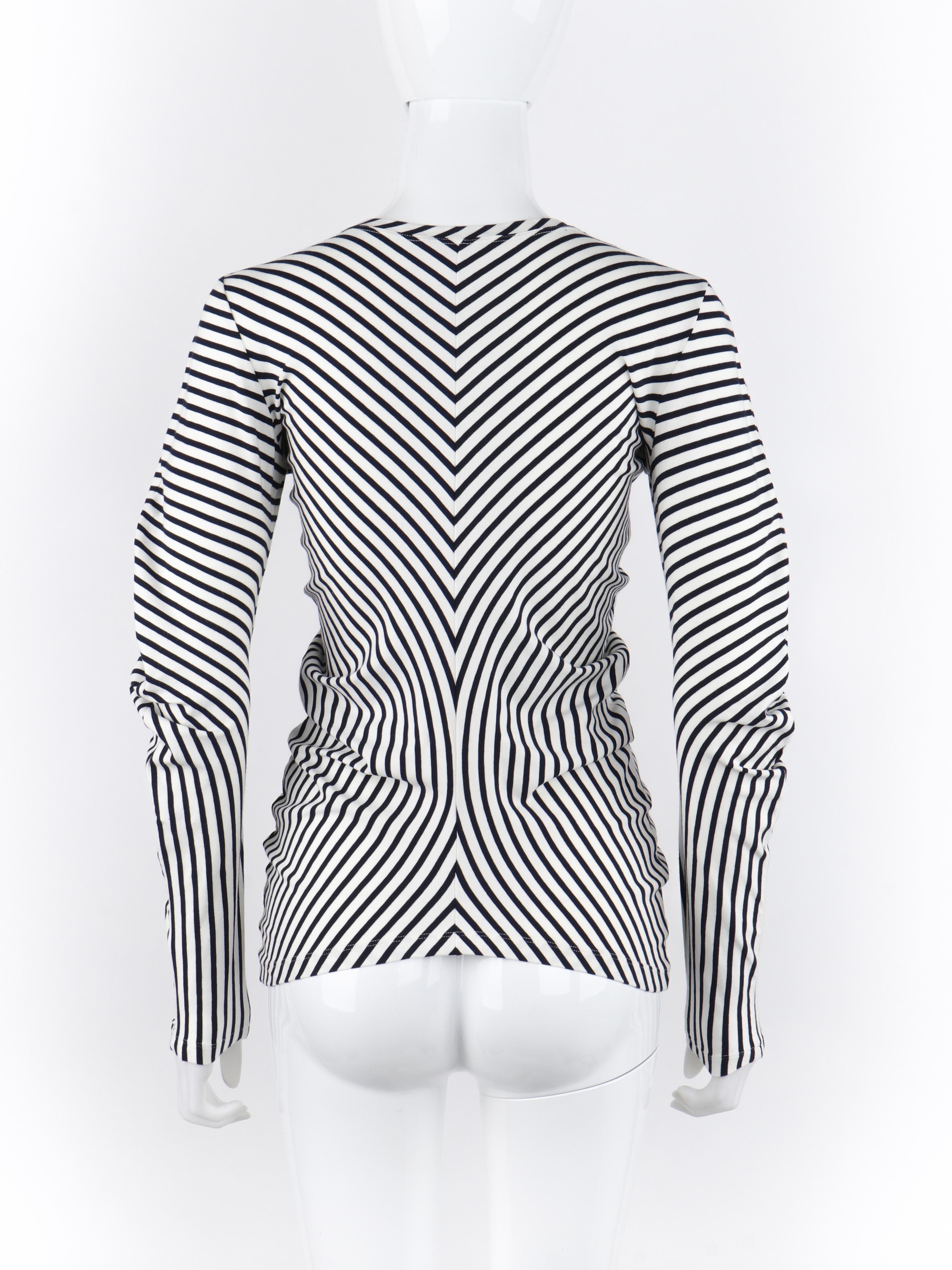 ALEXANDER McQUEEN S/S 2006 Blue White Stripe Knit Curve Long Sleeve Draped Top For Sale 1