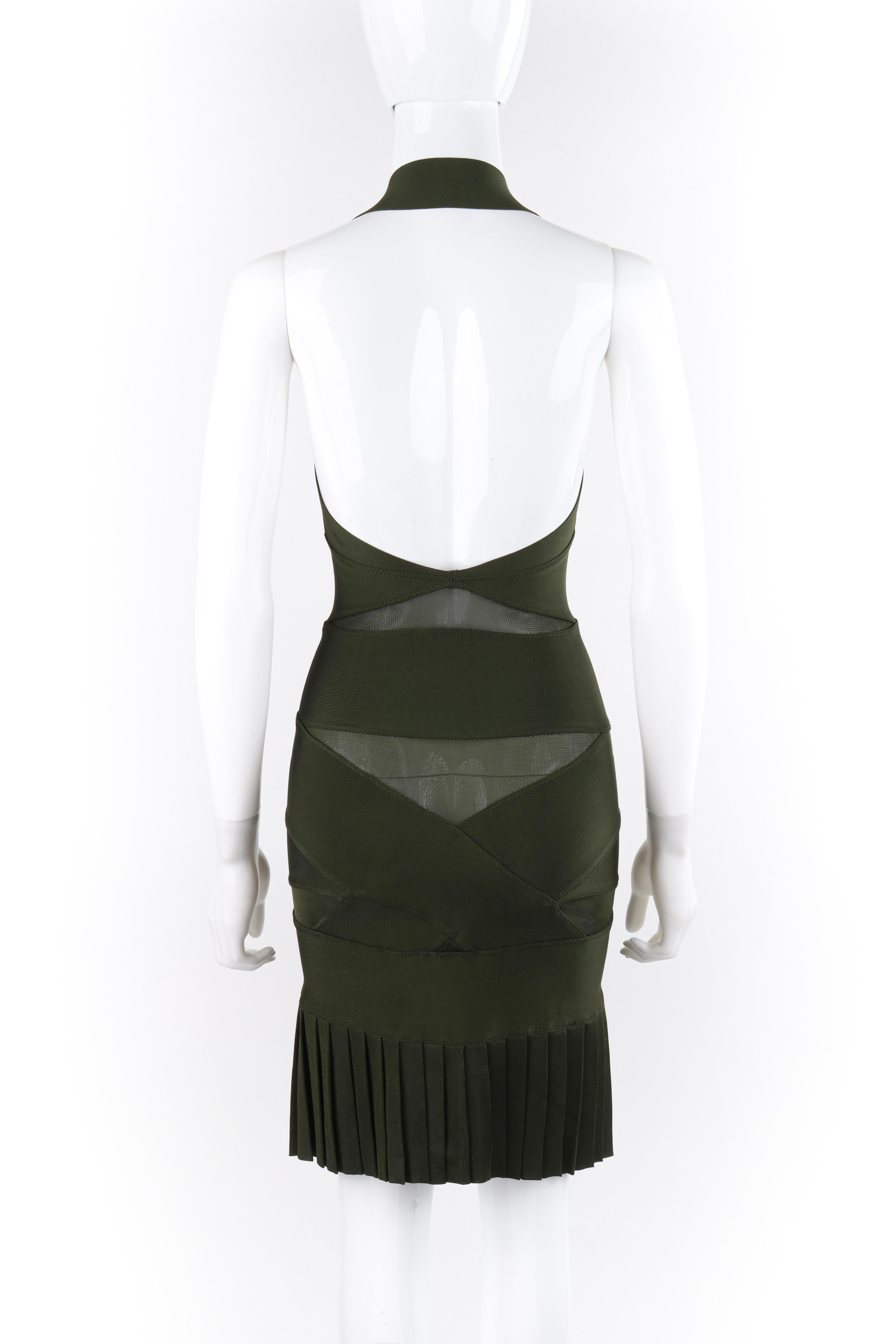 Black ALEXANDER McQUEEN S/S 2006 “Neptune” Green Pleated Bandage Cutout Halter Dress