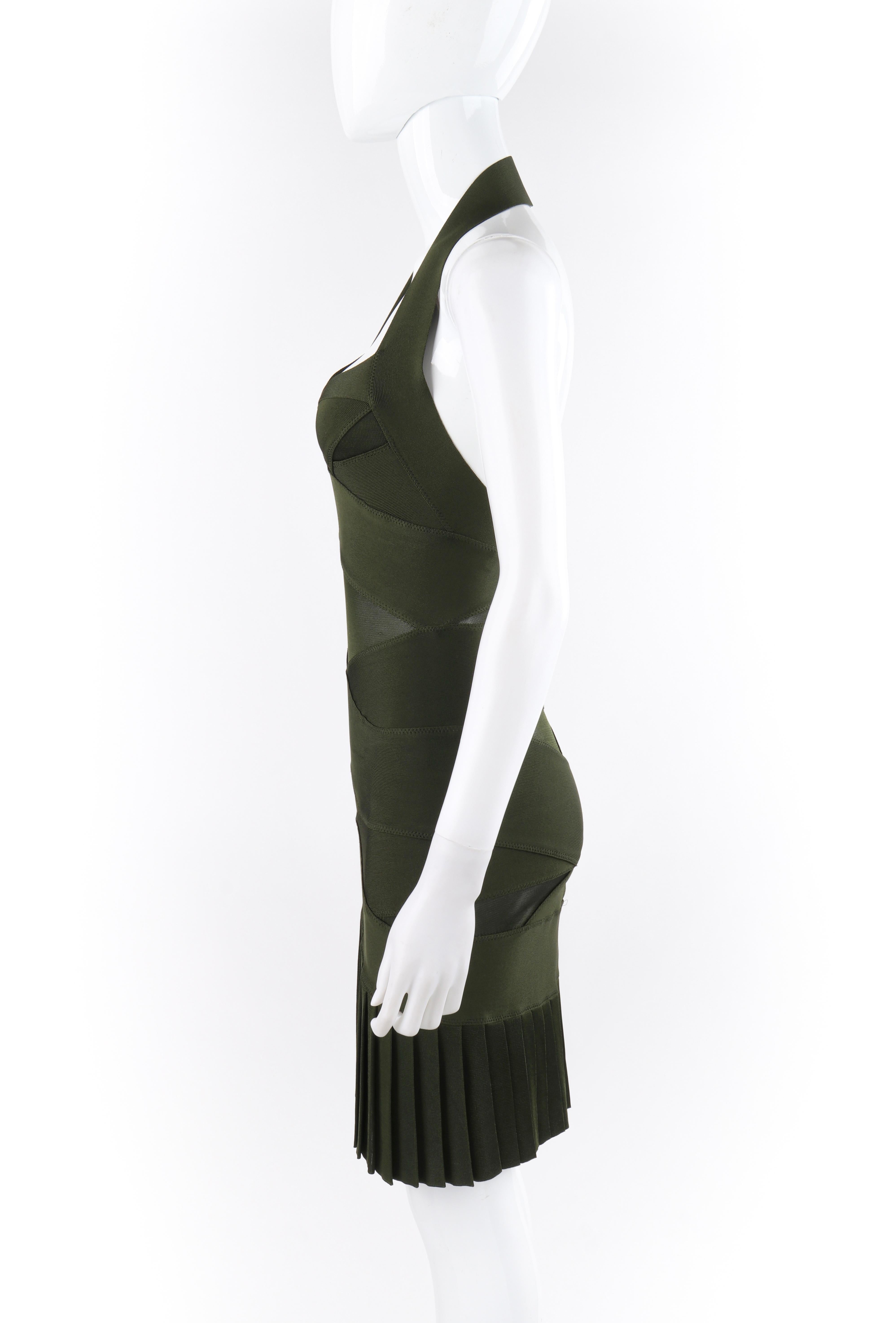 ALEXANDER McQUEEN S/S 2006 “Neptune” Green Pleated Bandage Cutout Halter Dress In Good Condition In Thiensville, WI