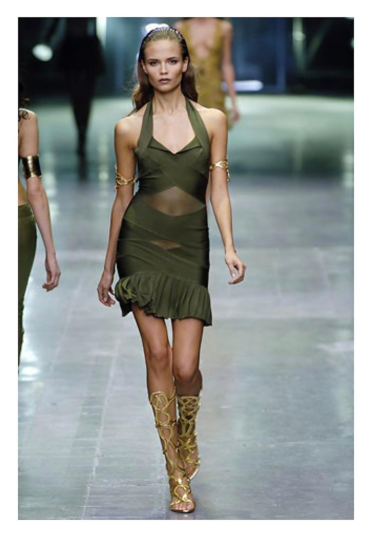 Women's ALEXANDER McQUEEN S/S 2006 “Neptune” Green Pleated Bandage Cutout Halter Dress