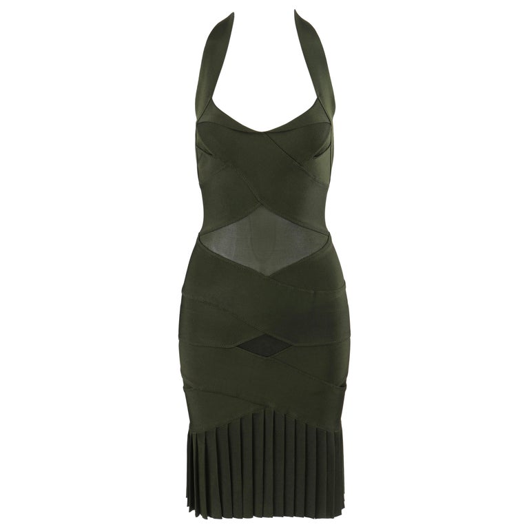 ALEXANDER McQUEEN S/S 2006 Neptune Green Pleated Bandage Cutout Halter  Dress at 1stDibs | alexander mcqueen neptune collection, alexander mcqueen  2006, cheerful mood bandage mini dress