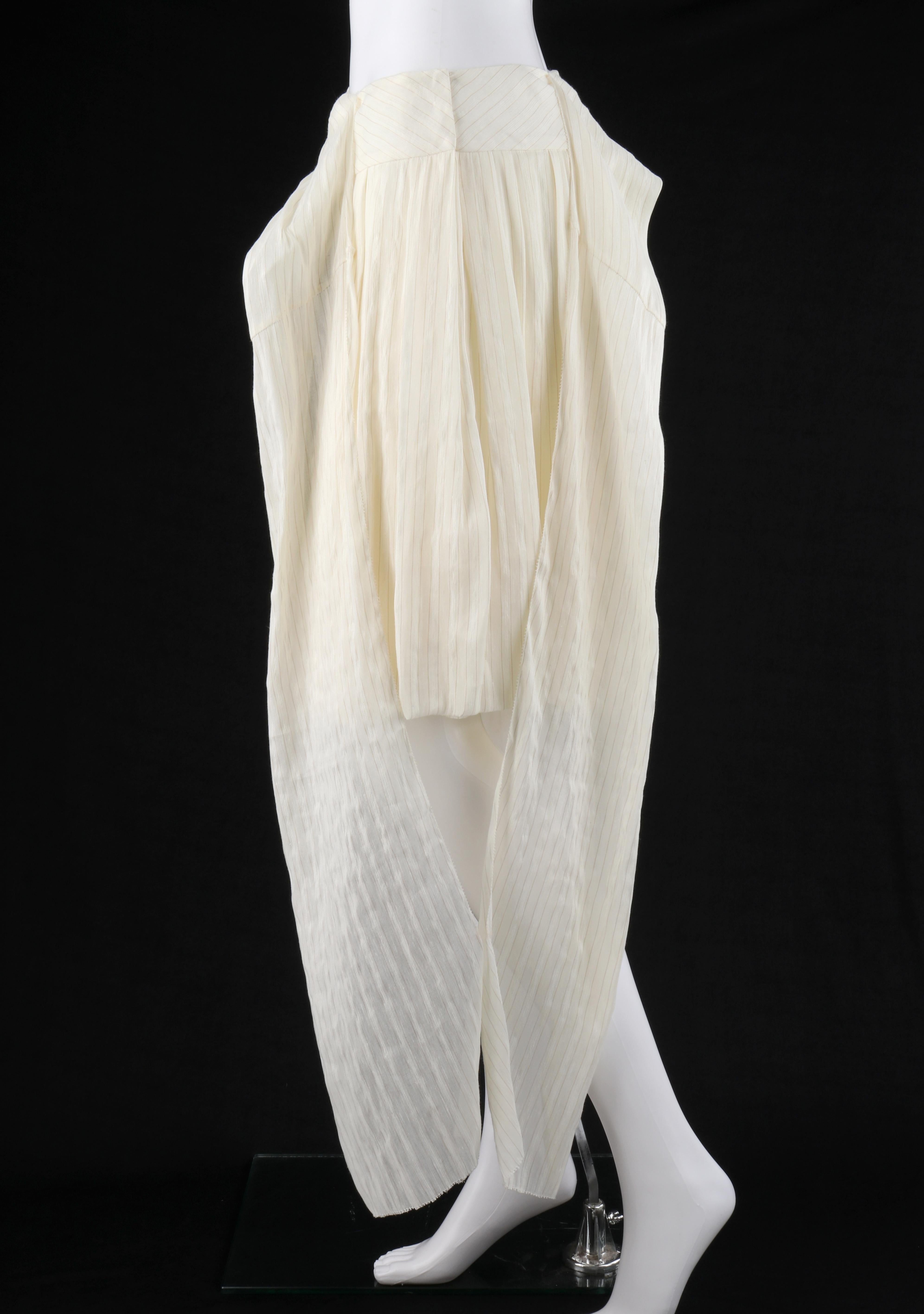 Women's ALEXANDER McQUEEN S/S 2006 “Neptune” Ivory Gold Crepe Pinstripe Sash Tie Skirt 