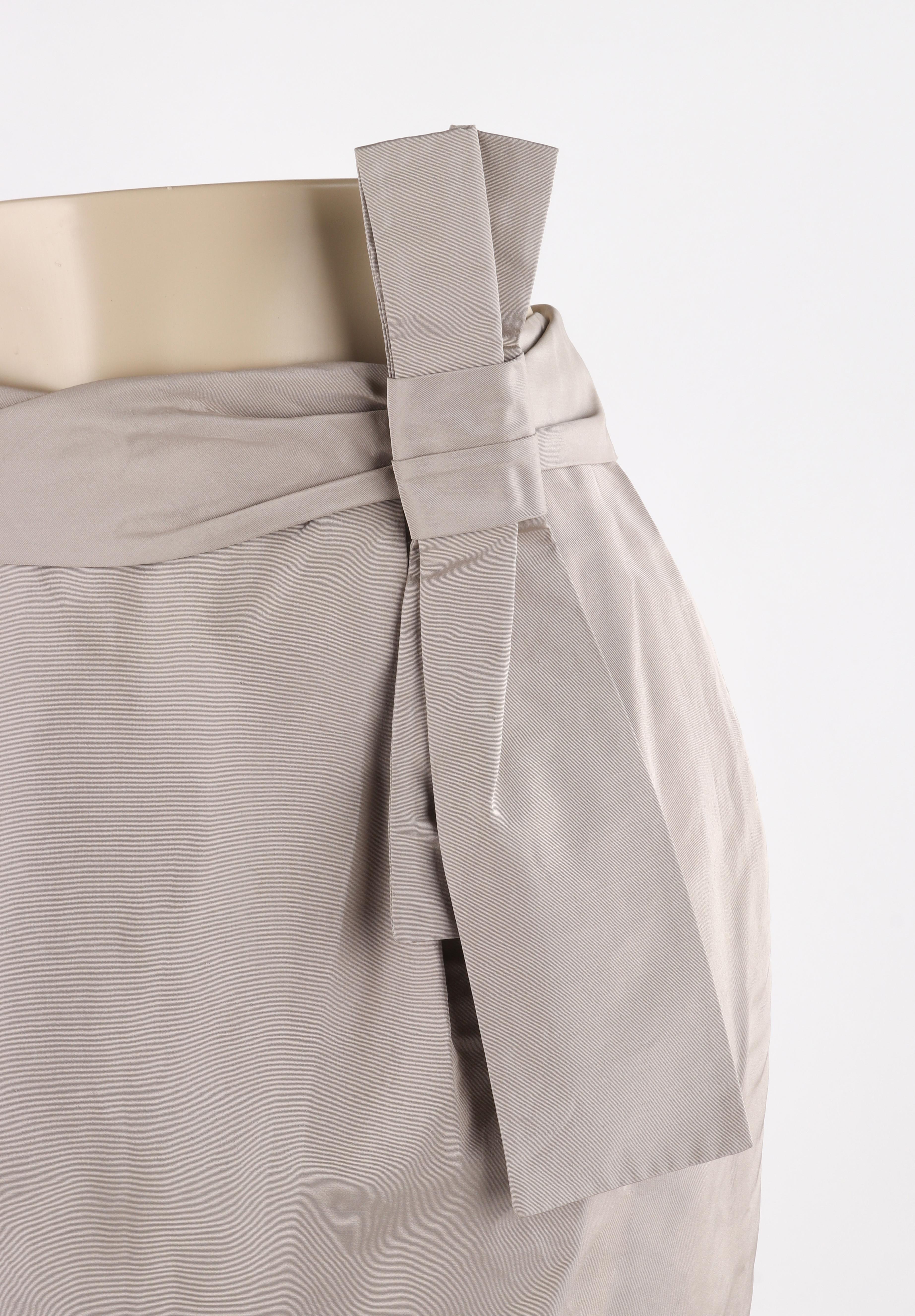 Gray ALEXANDER McQUEEN S/S 2006 Taupe Silk Taffeta Pleated Waist Bow Pencil Skirt  For Sale