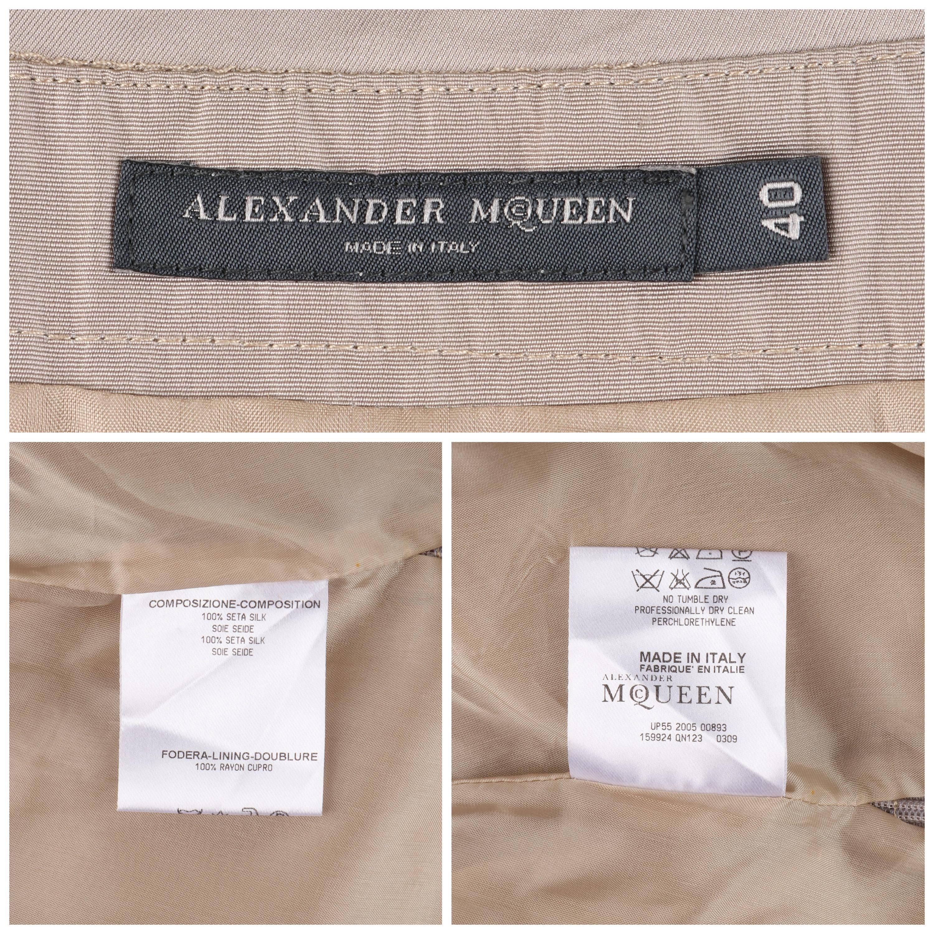 Women's ALEXANDER McQUEEN S/S 2006 Taupe Silk Taffeta Pleated Waist Bow Pencil Skirt  For Sale