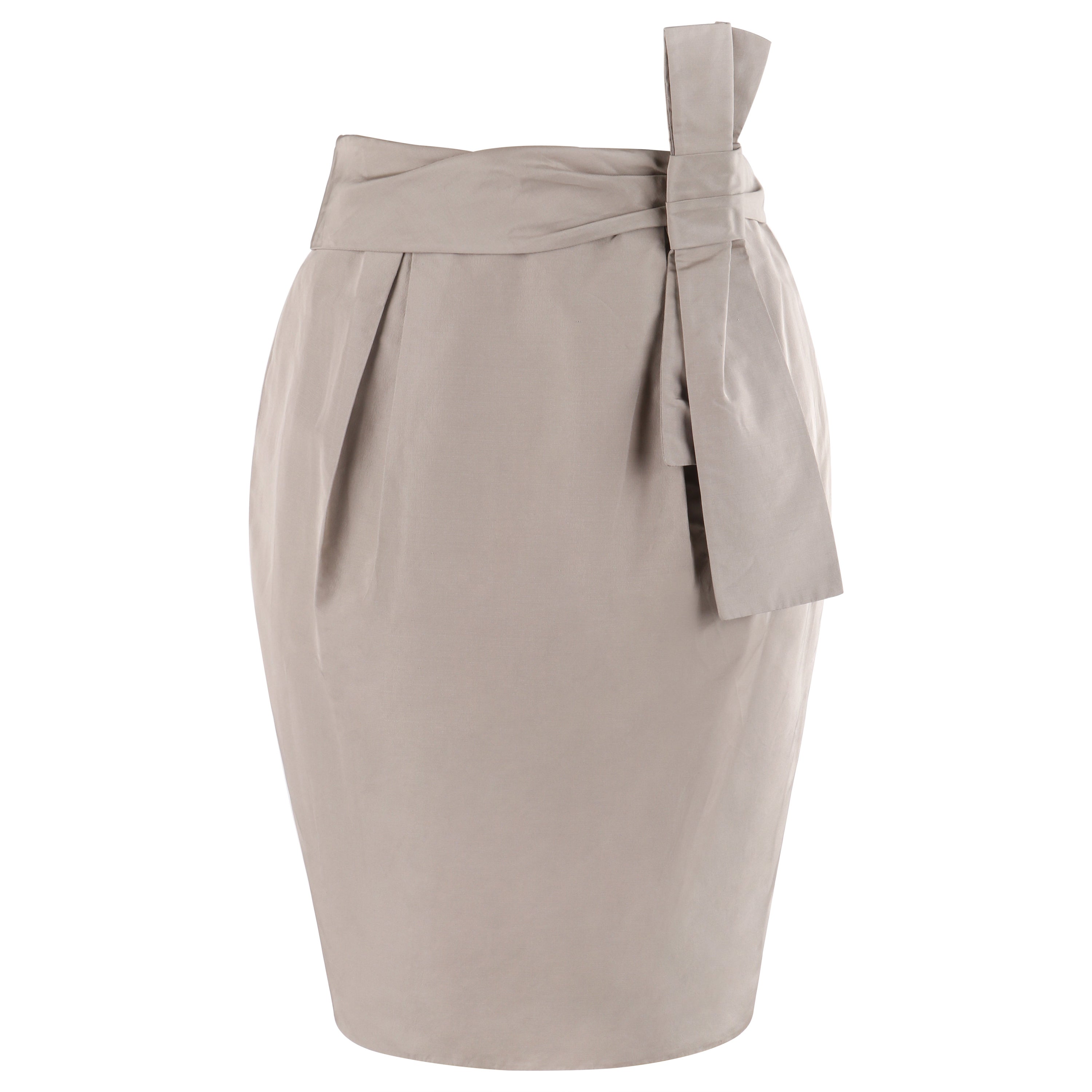 ALEXANDER McQUEEN S/S 2006 Taupe Silk Taffeta Pleated Waist Bow Pencil Skirt