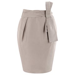 ALEXANDER McQUEEN S/S 2006 Taupe Silk Taffeta Pleated Waist Bow Pencil Skirt