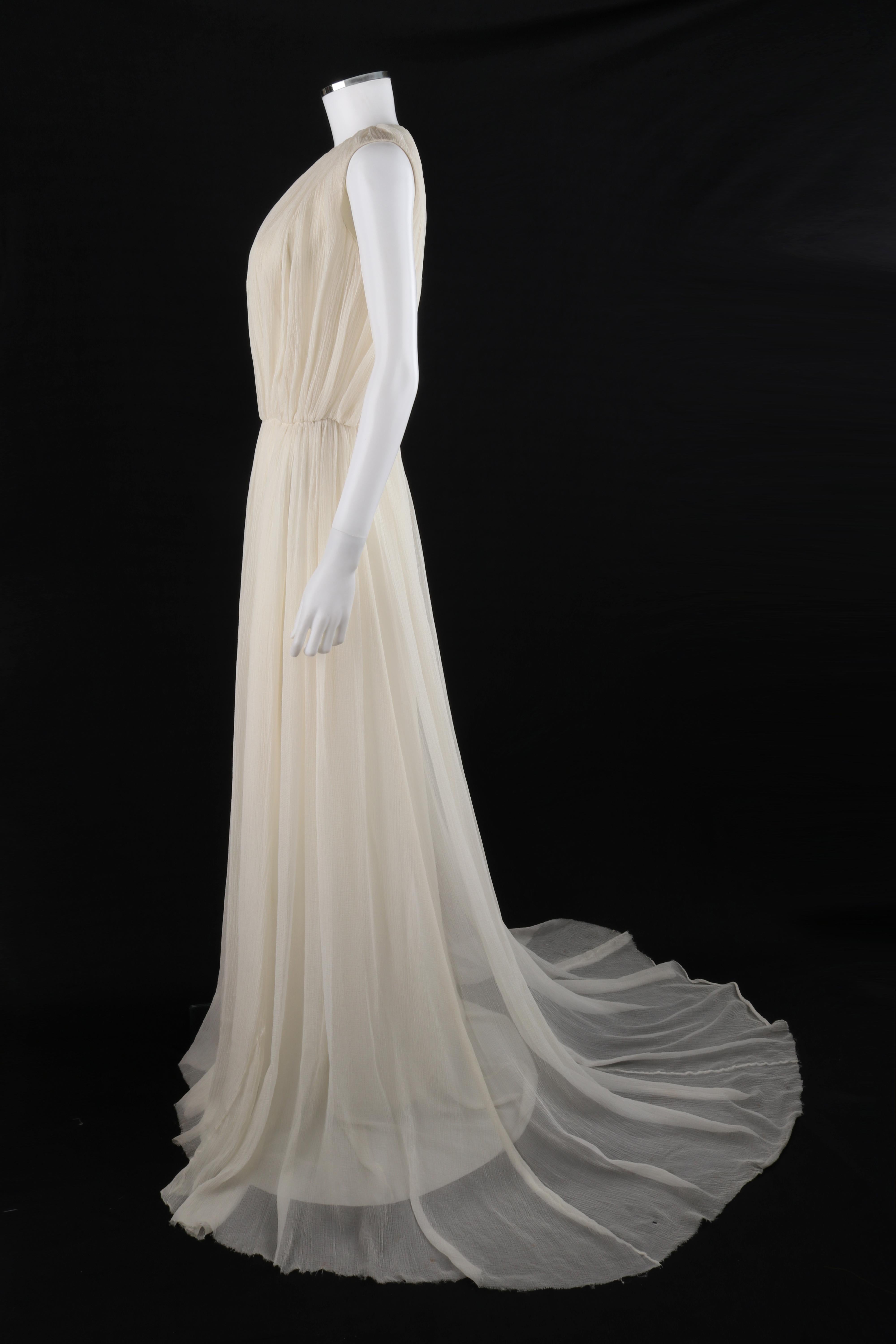 Beige ALEXANDER McQUEEN S/S 2007 Ivory Silk Chiffon Full Length Ballgown Dress Gown For Sale