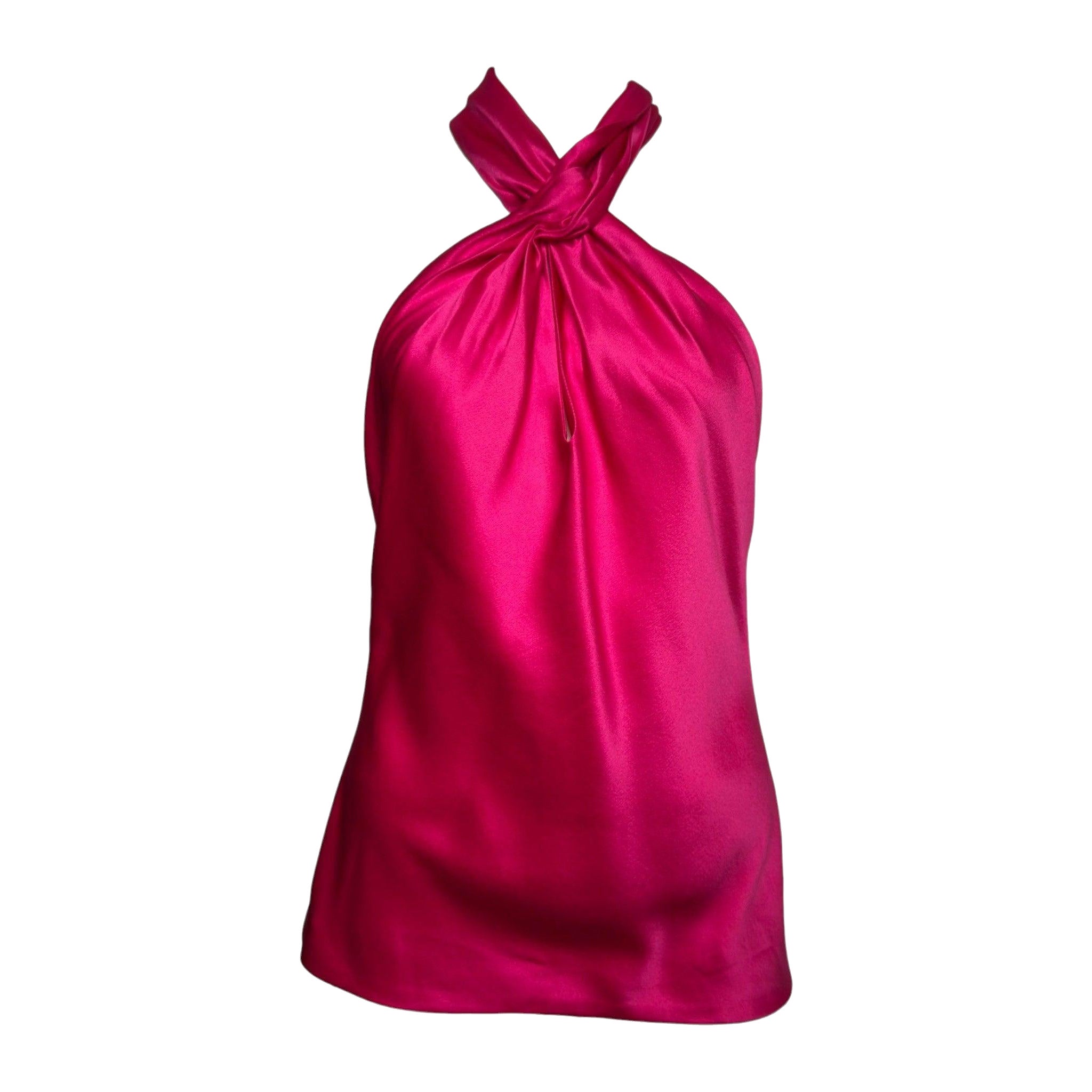 Alexander McQueen S/S 2008 Fuchsia Satin Draped Halter Top