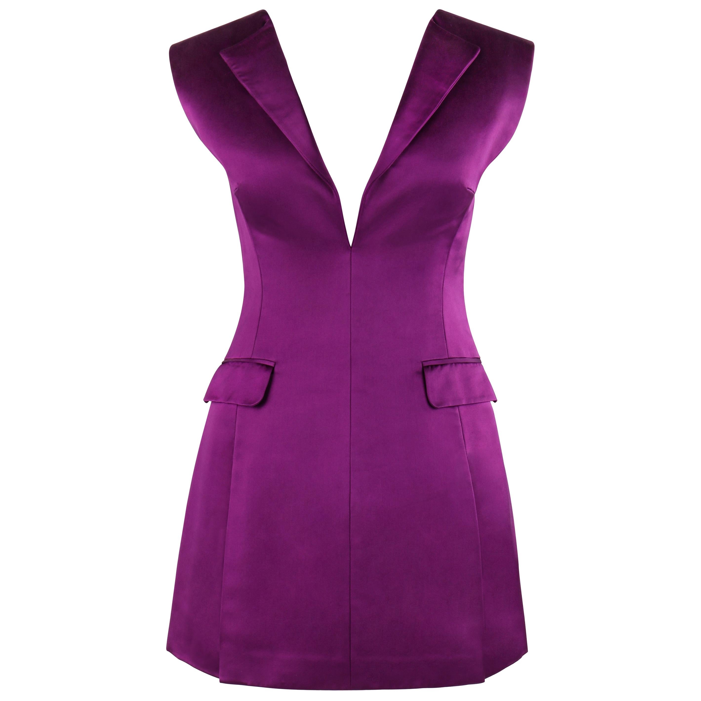 ALEXANDER McQUEEN S/S 2008 “La Dame Bleue” Purple Silk Fitted V Neck Mini Dress