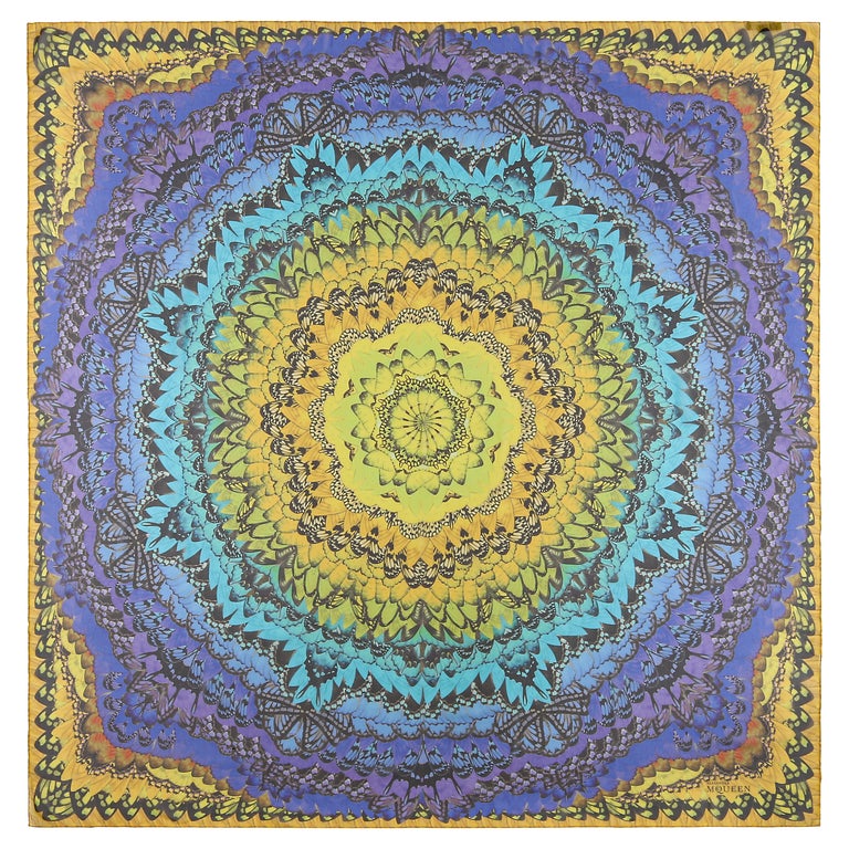 Alexander McQueen — ALEXANDER McQUEEN S/S 2008 Rainbow Wings Kaleidoscope Blue Yellow Square Scarf