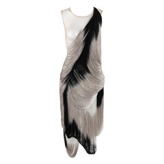 ALEXANDER McQUEEN S/S 2009 Black Gray Nude Mesh Tassel Fringe Draped Dress