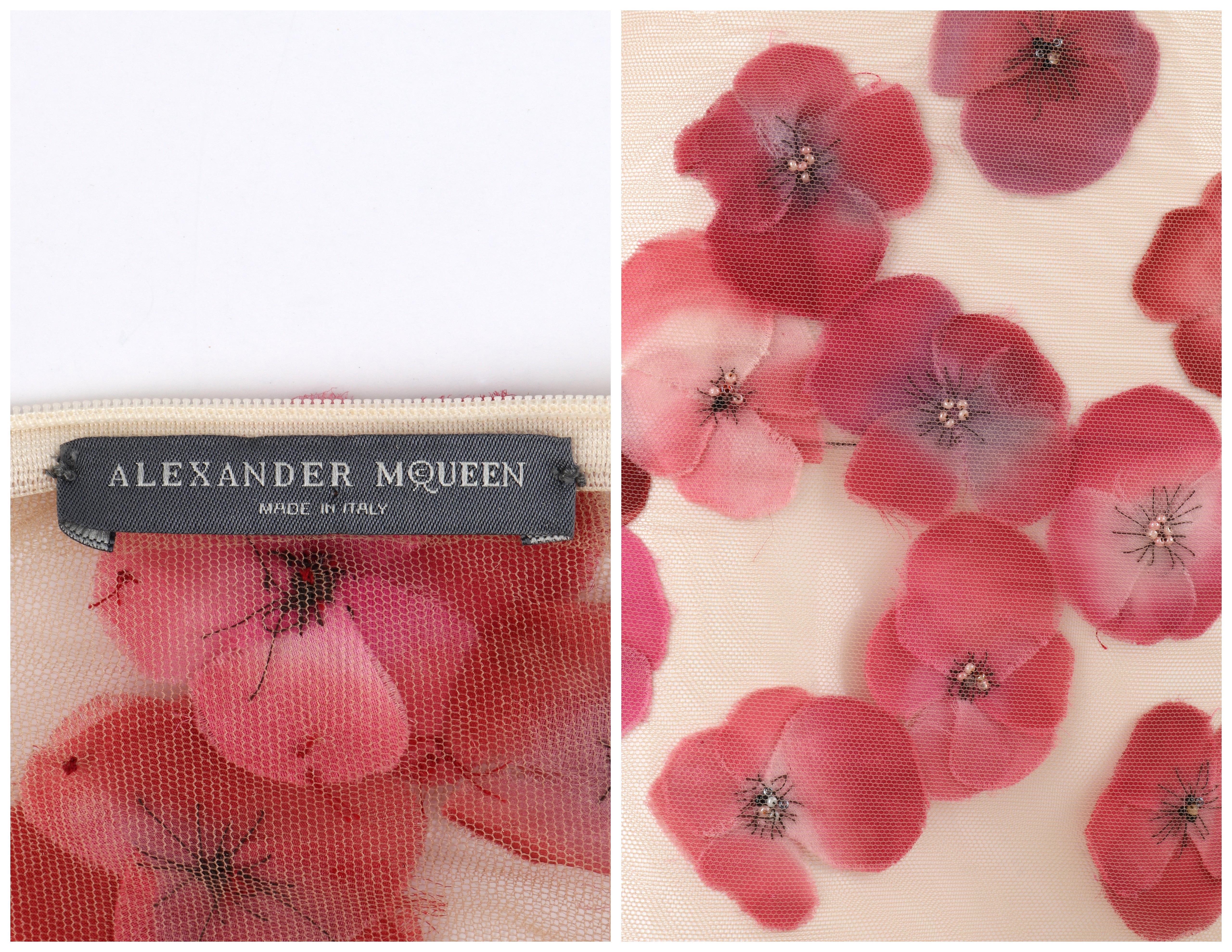 ALEXANDER McQUEEN S/S 2009 Pink Red Floral Sheer Nude Mesh Bodysuit For Sale 2