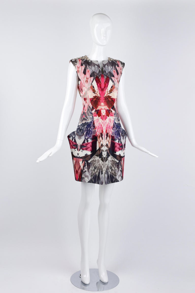 swarovski crystal mini dress Strapless Dress is fully lined Made in Italy Swarovski Crystals Invisible Zipper Elastic Fishnet Hidden Interior Corset Alexander McQueen S/S 2009 Swarovski
