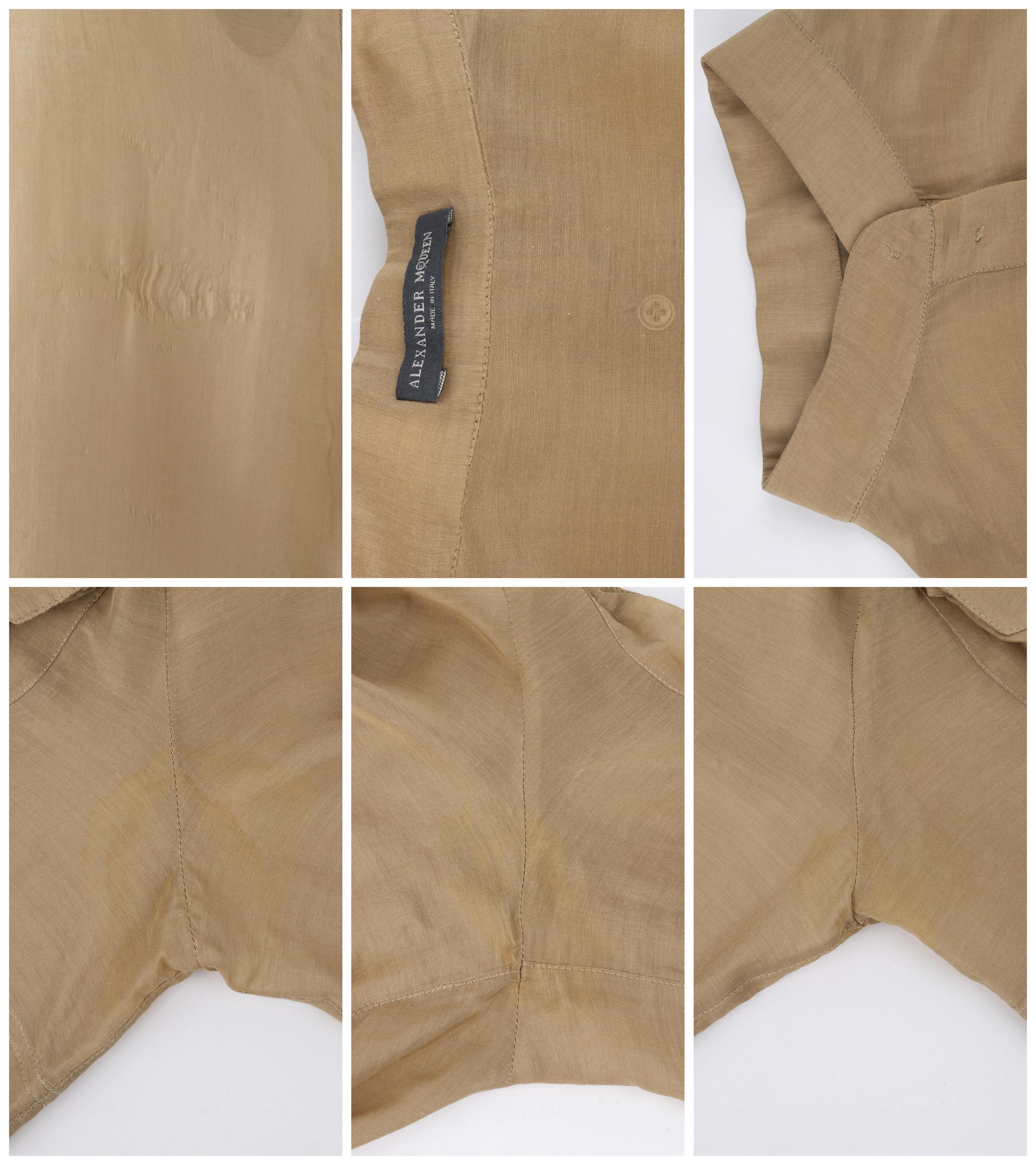 ALEXANDER McQUEEN S/S 2009 Tan Semi Sheer Silk Pocket Sleeve Button-Down Top 4