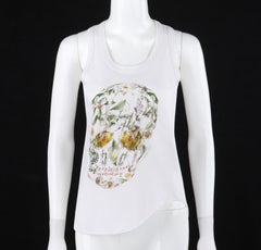 ALEXANDER McQUEEN S/S 2009 White Multicolor Floral Skull Asymmetrical Tank Top