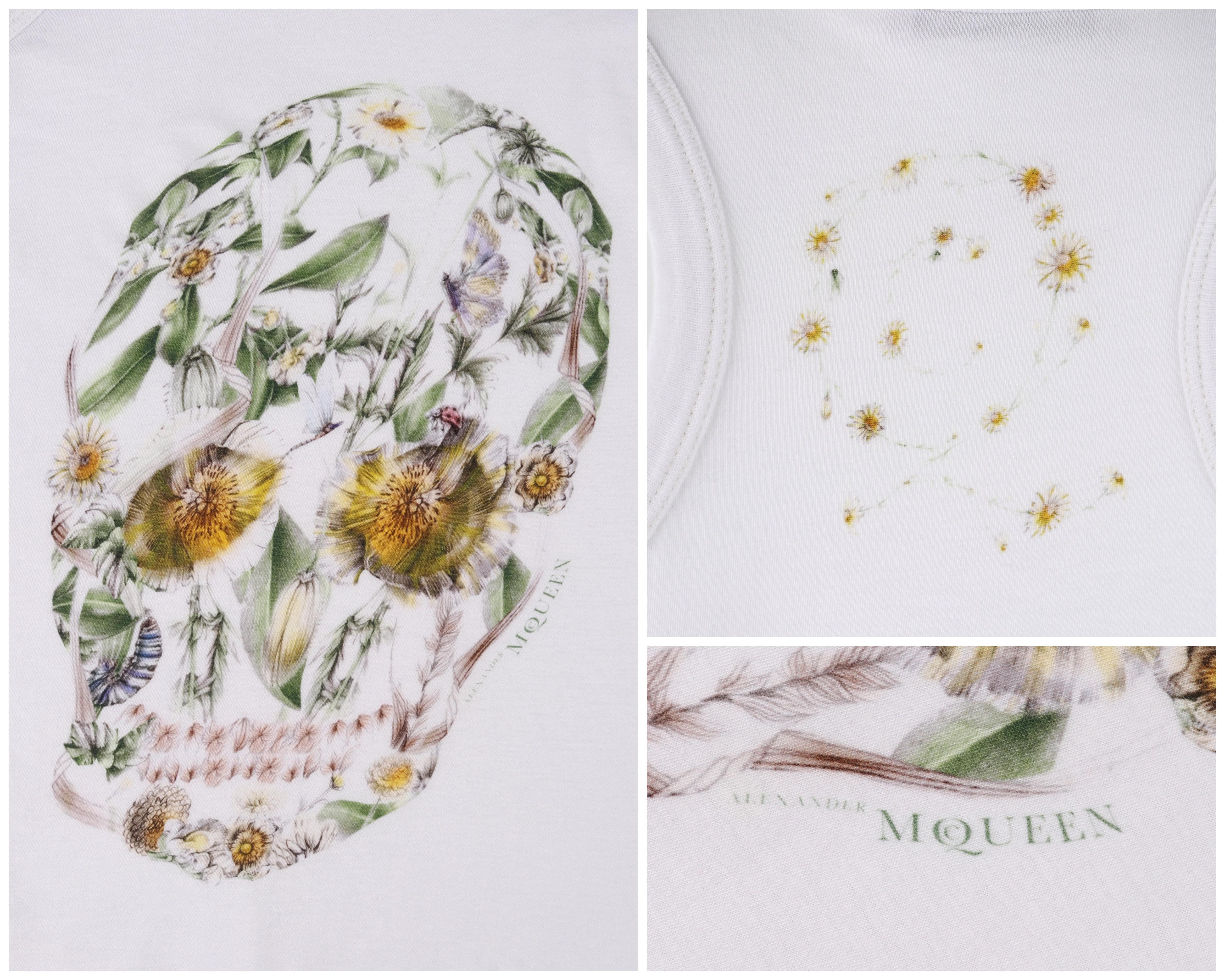 ALEXANDER McQUEEN S/S 2009 White Multicolor Floral Skull Asymmetrical Tank Top For Sale 3