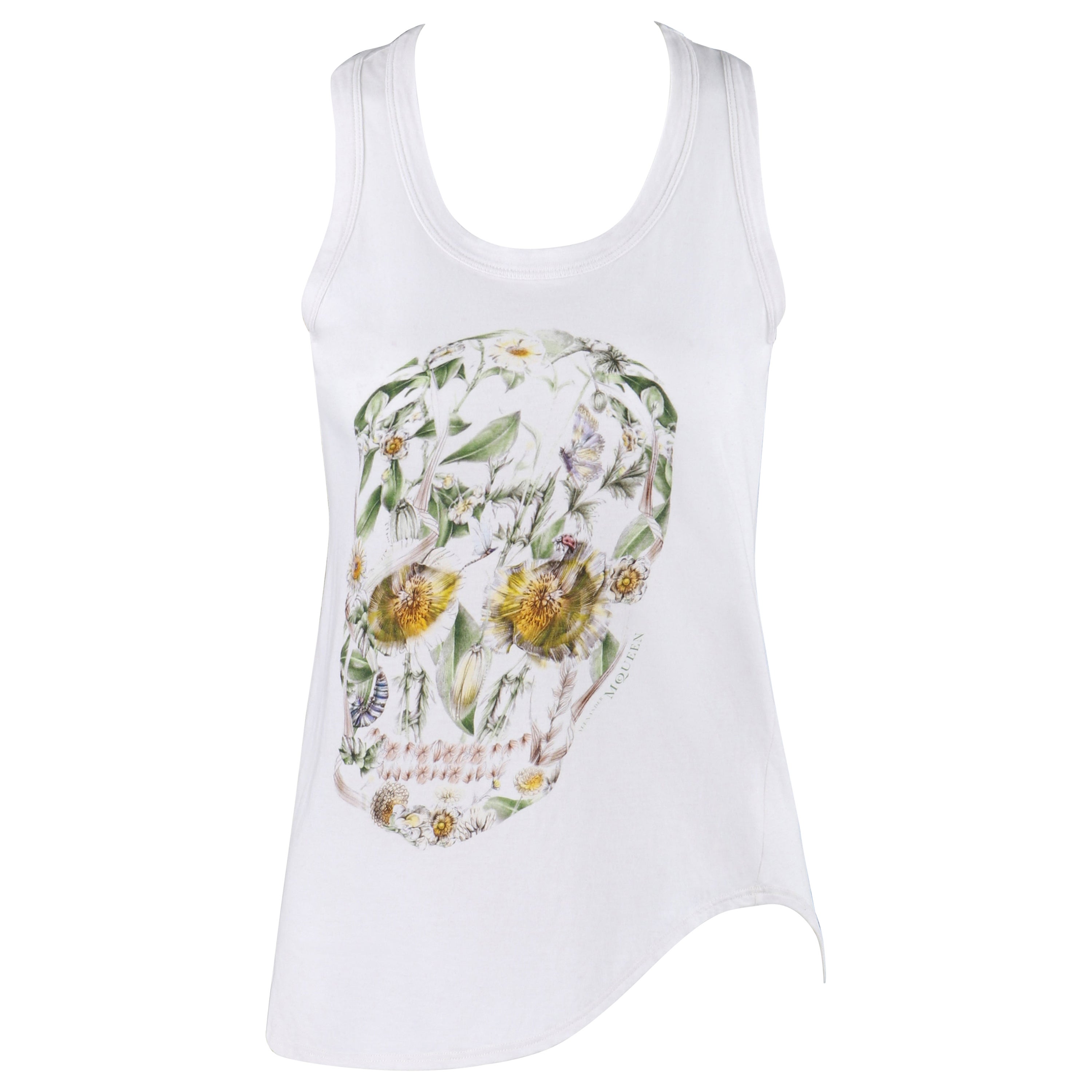 ALEXANDER McQUEEN S/S 2009 - Débardeur asymétrique blanc à fleurs multicolores