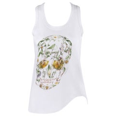 ALEXANDER McQUEEN S/S 2009 White Multicolor Floral Skull Asymmetrical Tank Top