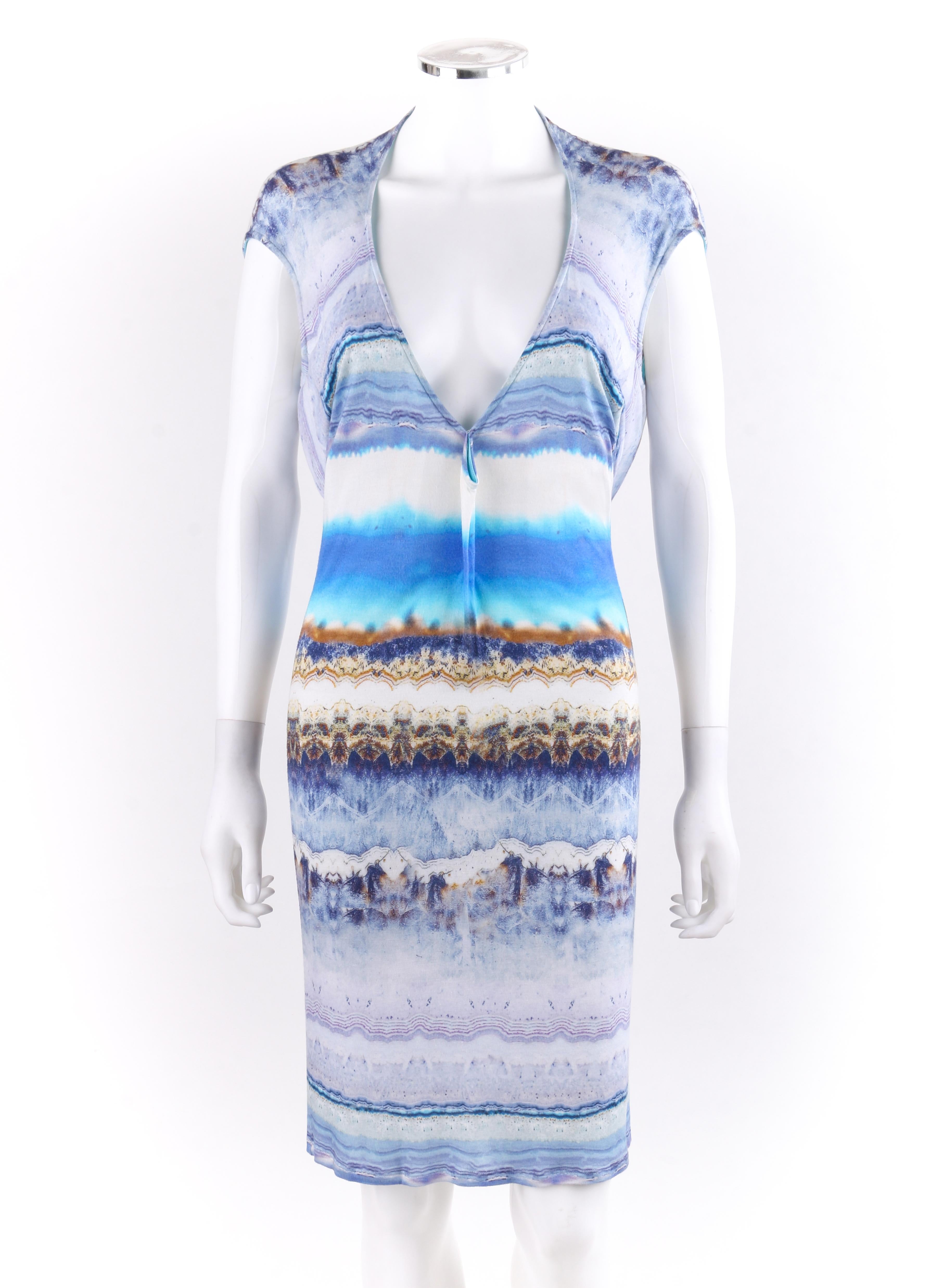 ALEXANDER McQUEEN Resort 2010 Agate Watercolor Geode Print Jersey Knit Body-Con Dress 
 
Brand / Manufacturer: Alexander McQueen 
Collection: Resort 2010
Style: Body-Con dress
Color(s): Shades of brown, off-white, grey, blue and purple. 
Lined: