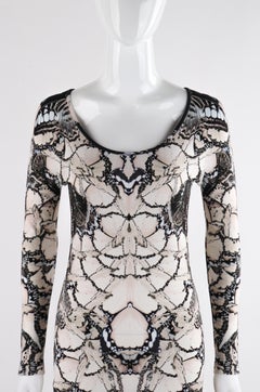 ALEXANDER McQUEEN S/S 2011 Black White Cream Butterfly Print Knit Sheath Dress