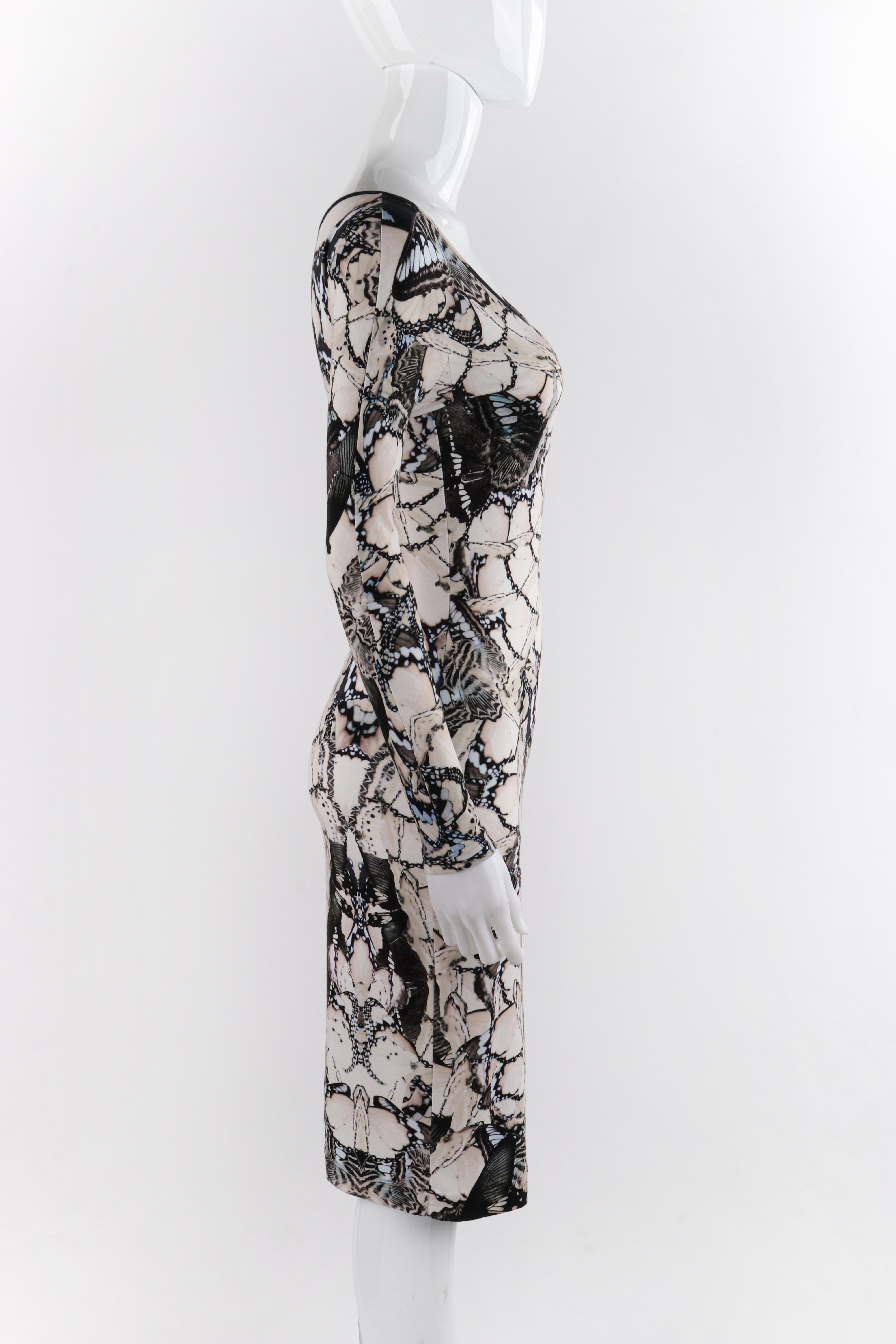 ALEXANDER McQUEEN S/S 2011 Negro Blanco Crema Vestido de punto con estampado de mariposas en Bueno estado para la venta en Thiensville, WI
