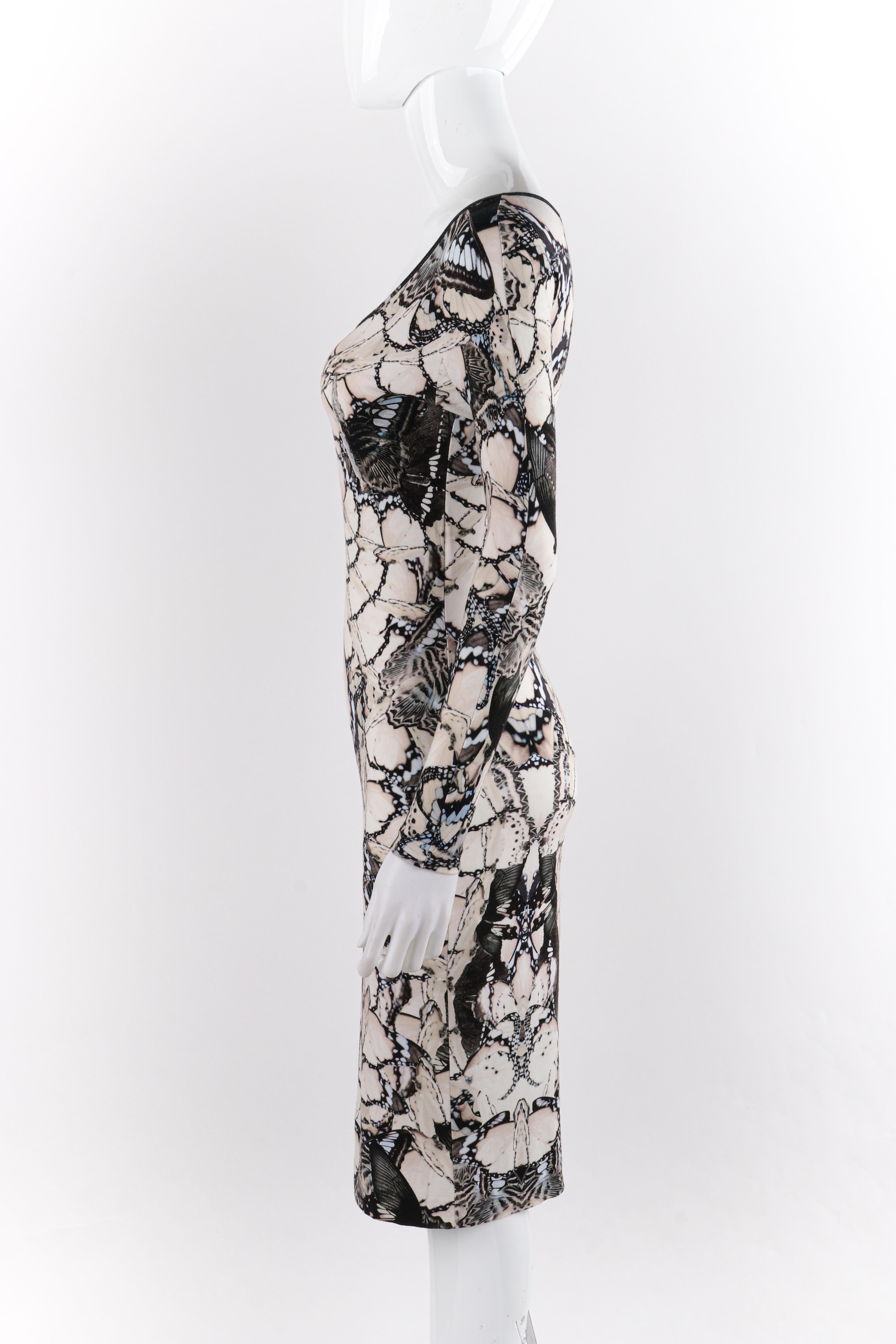 Gray ALEXANDER McQUEEN S/S 2011 Black White Cream Butterfly Print Knit Sheath Dress For Sale