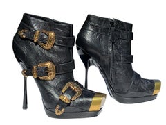 Alexander McQueen S/S 2011 Embossed Black Leather Platform Ankle Boots 40 US 10