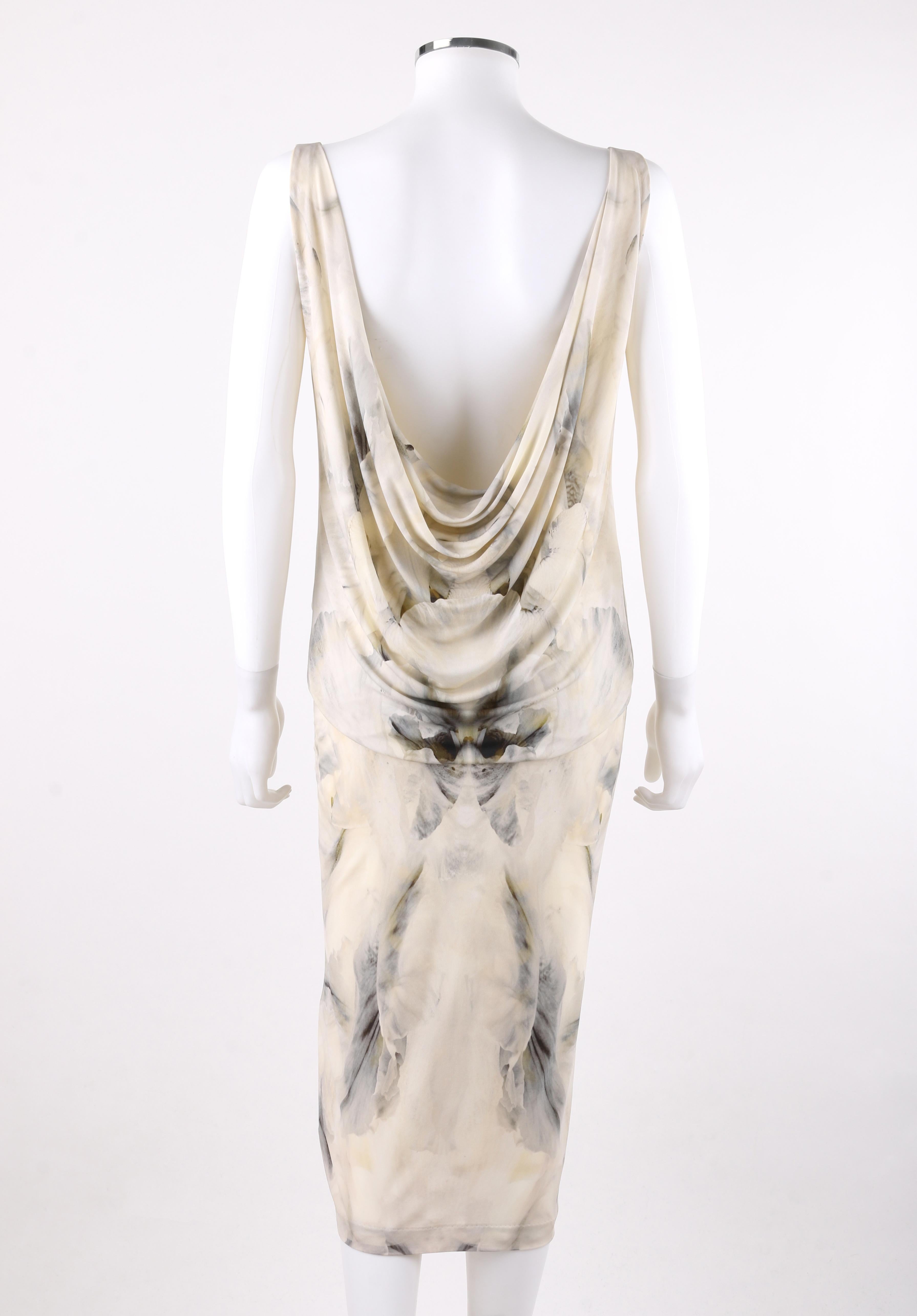 ALEXANDER McQUEEN S/S 2011 Orchid Print Knit Plunging Back Blouson Dress NWT In New Condition In Thiensville, WI