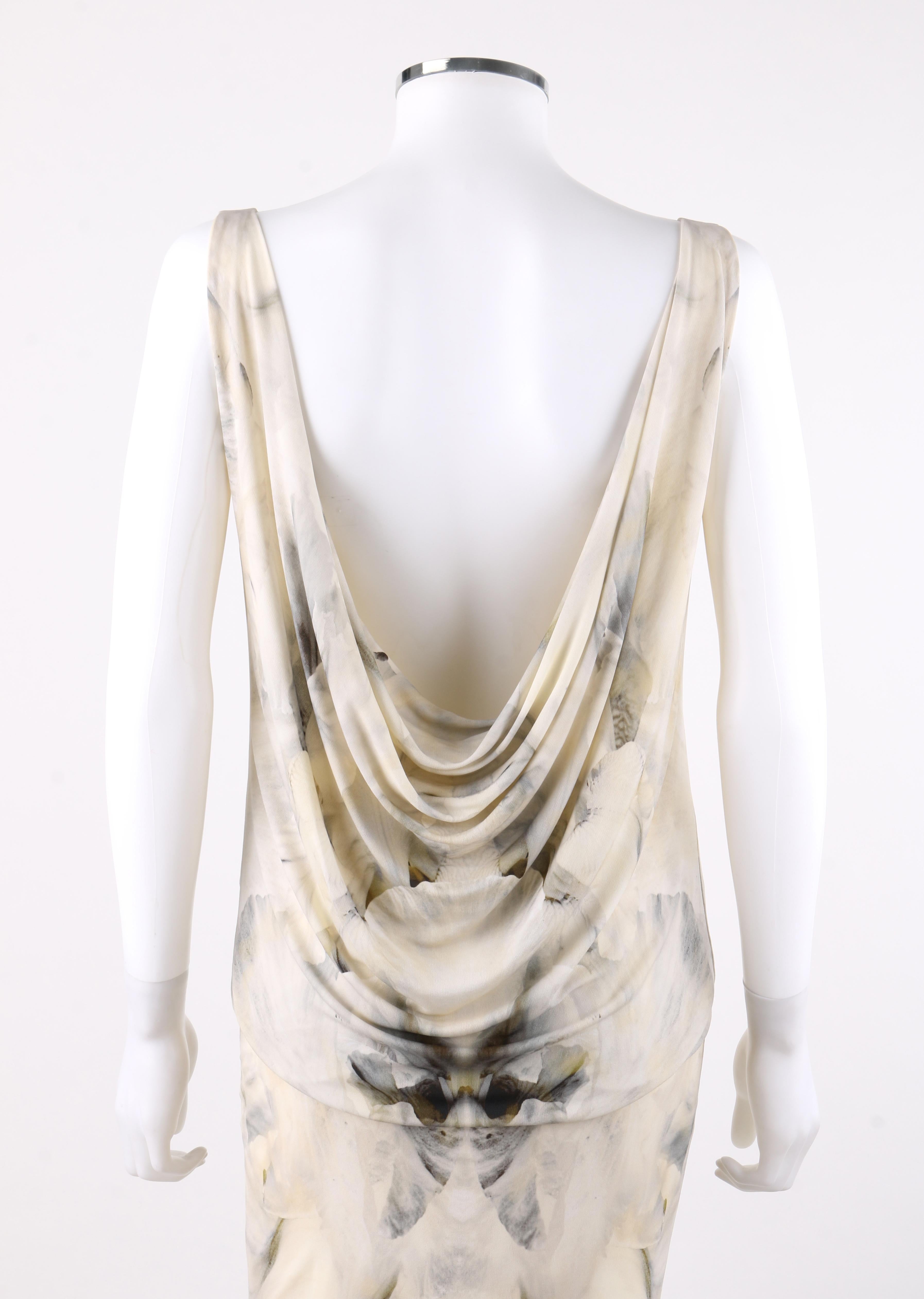 Women's ALEXANDER McQUEEN S/S 2011 Orchid Print Knit Plunging Back Blouson Dress NWT