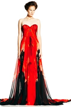 Alexander McQueen S/S 2011 Pleated Silk Chiffon Strapless Gown
