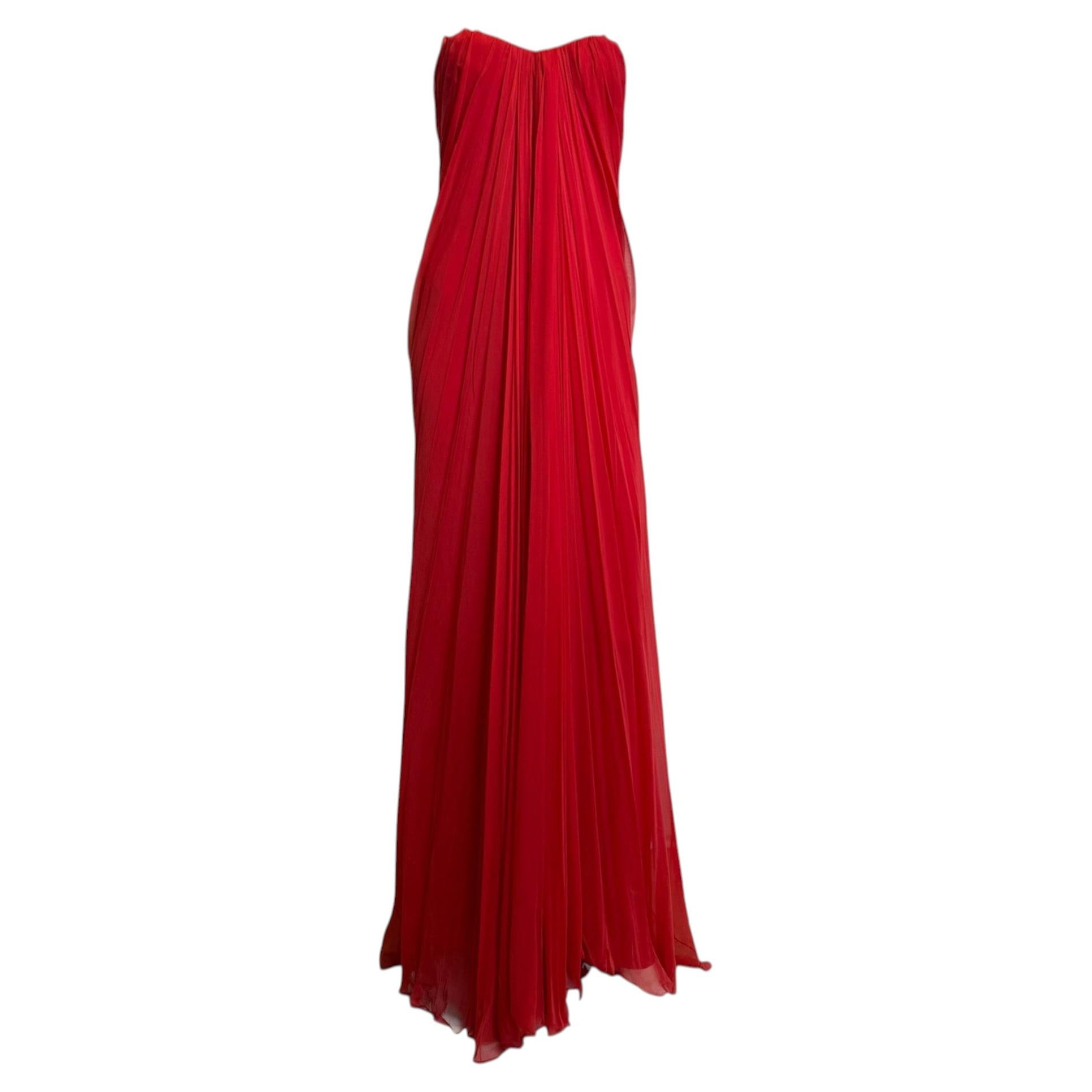 Alexander McQueen S/S 2011 Pleated Silk Chiffon Strapless Gown