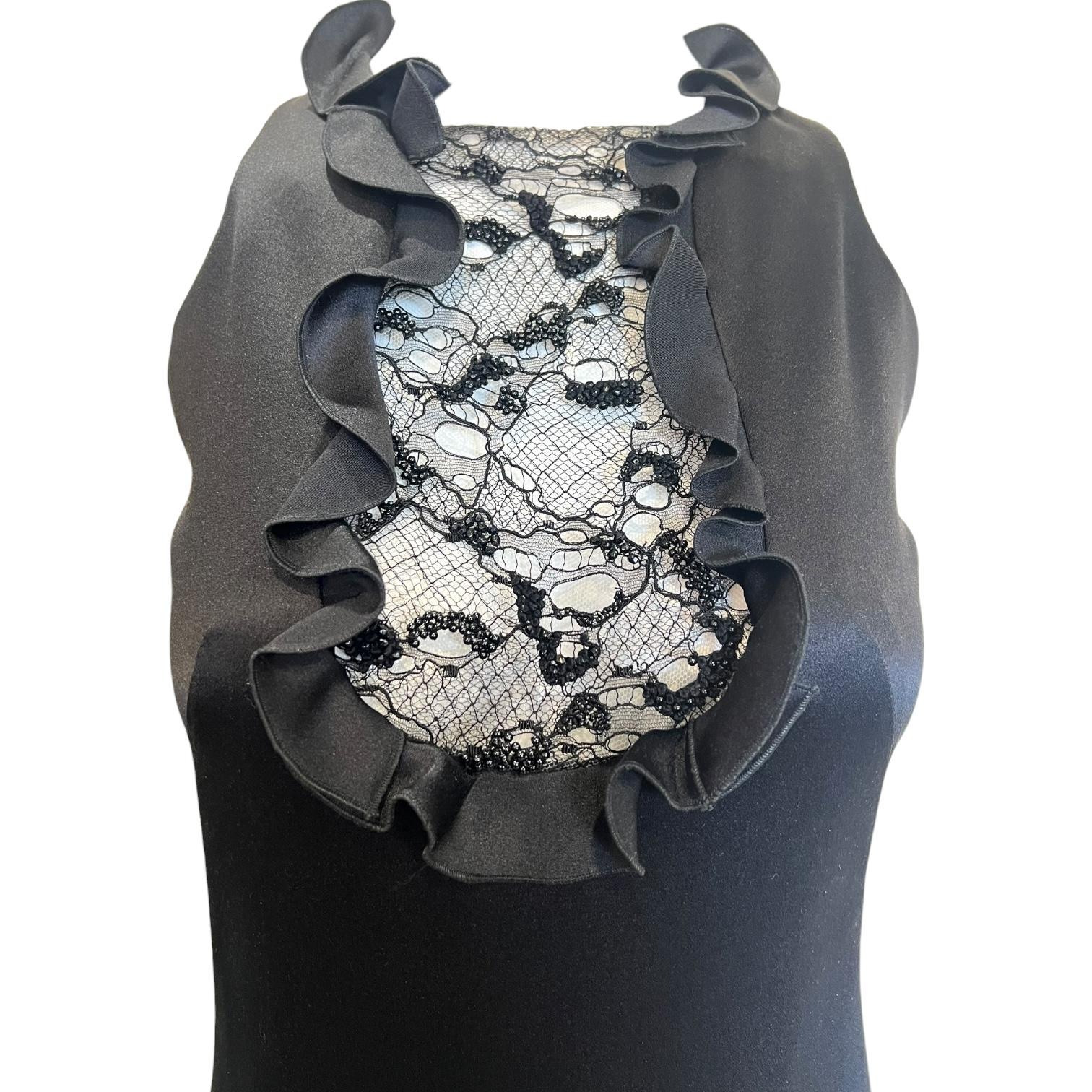 Nero Alexander McQueen, abito P/E 2012 con corpetto in pizzo e volant in seta nera in vendita