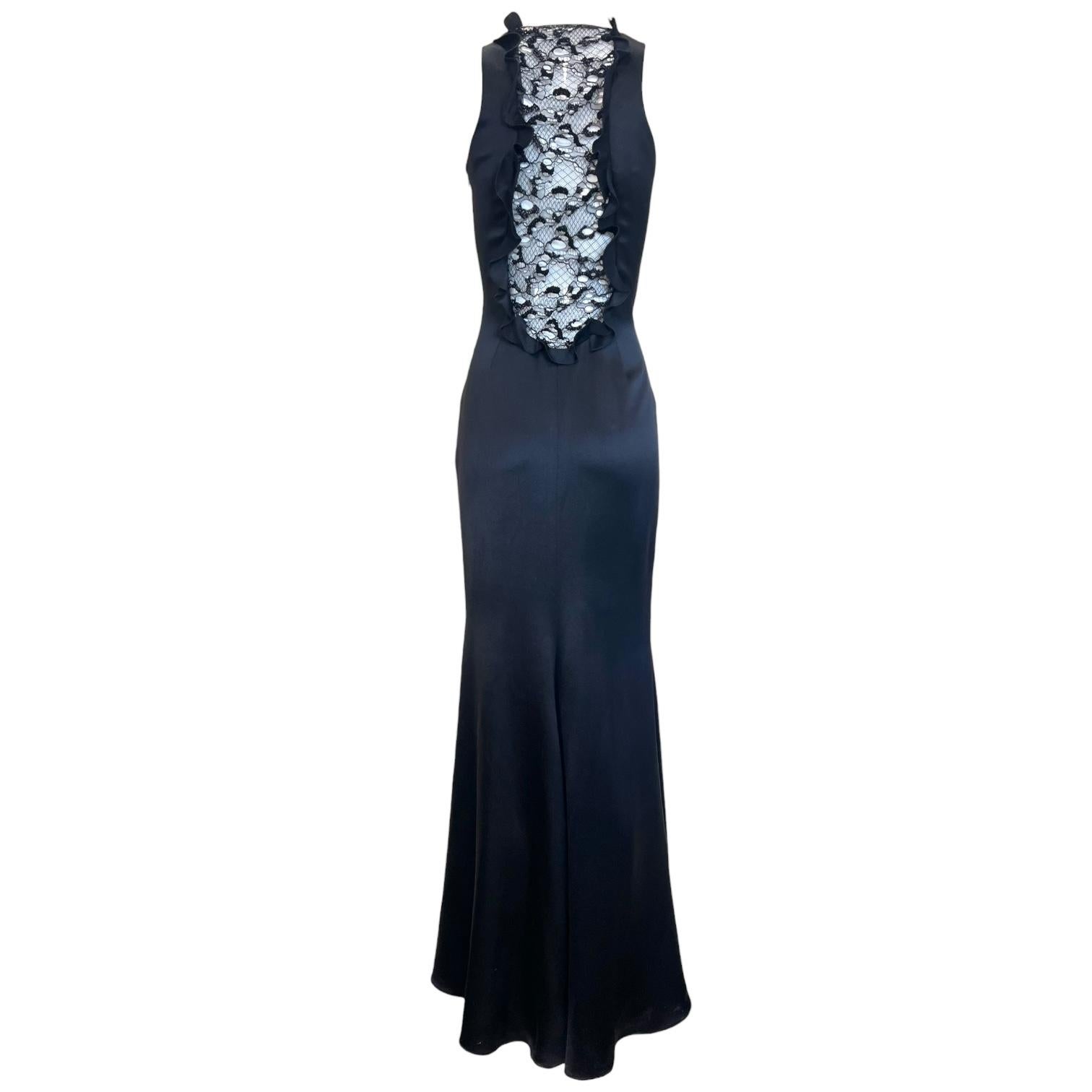 Alexander McQueen, abito P/E 2012 con corpetto in pizzo e volant in seta nera in vendita 2