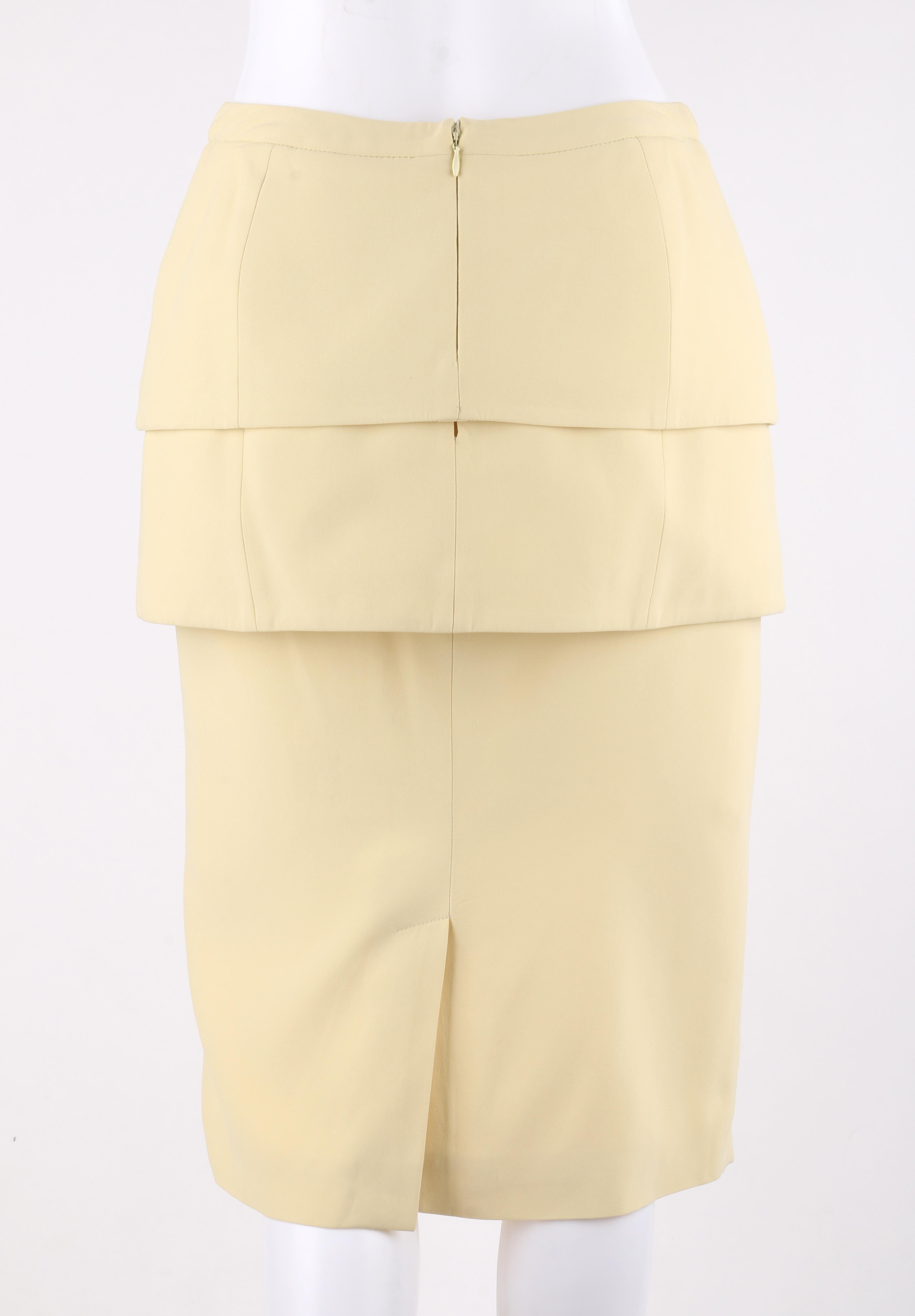 ALEXANDER McQUEEN S/S 2013 Pale Yellow Double Layer Peplum Midi Pencil Skirt In Good Condition In Thiensville, WI