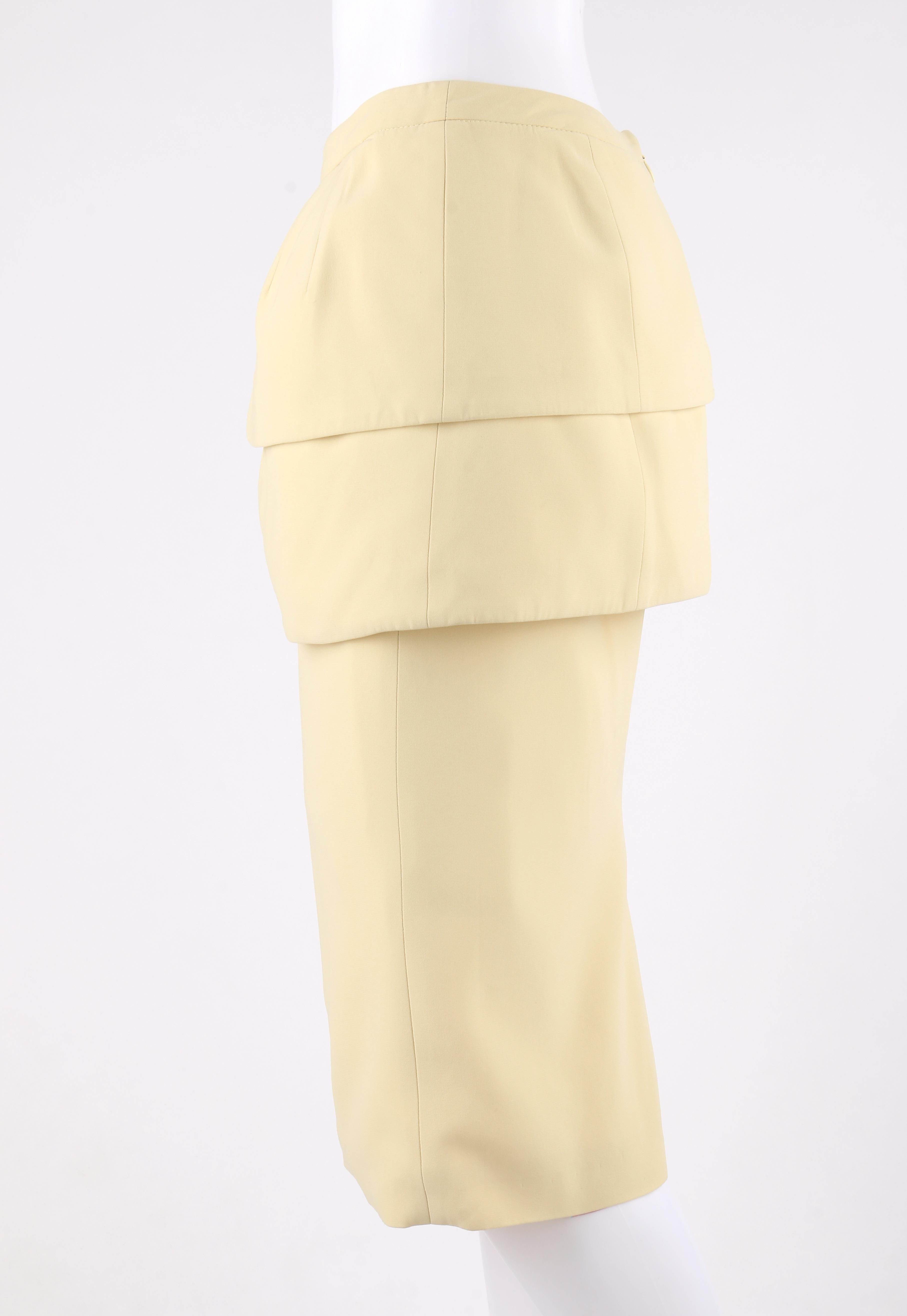 Women's ALEXANDER McQUEEN S/S 2013 Pale Yellow Double Layer Peplum Midi Pencil Skirt